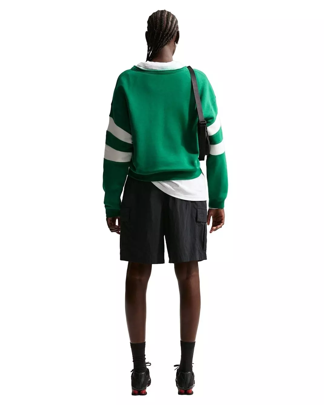 Nike Women's Sportswear Club Fleece Oversized V-Neck Sweatshirt - Green/White - GREEN/WHITE