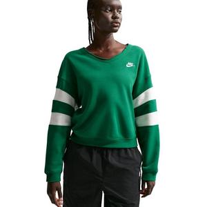 Nike Women's Sportswear Club Fleece Oversized V-Neck Sweatshirt -Green/White