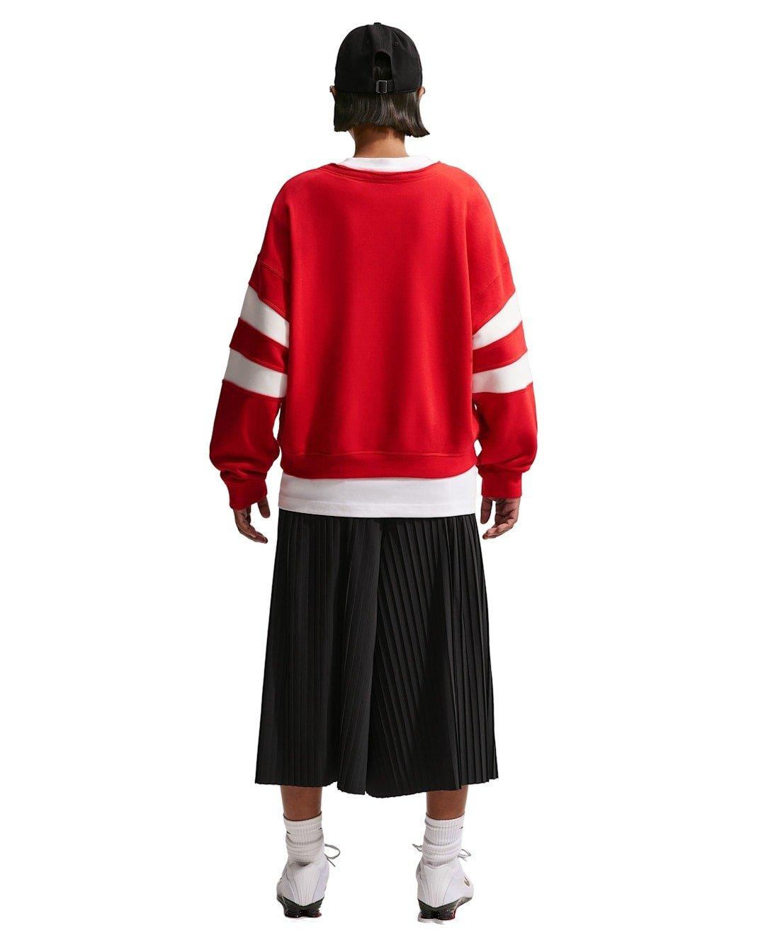 Nike Women's Sportswear Club Fleece Oversized V-Neck Sweatshirt - Red/White - RED/WHITE Thumbnail View 5