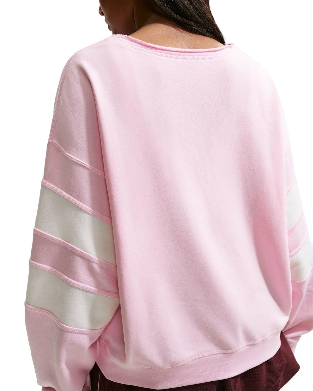 Nike Women's Sportswear Club Fleece Oversized V-Neck Sweatshirt - Pink/White - PINK/WHITE Thumbnail View 2
