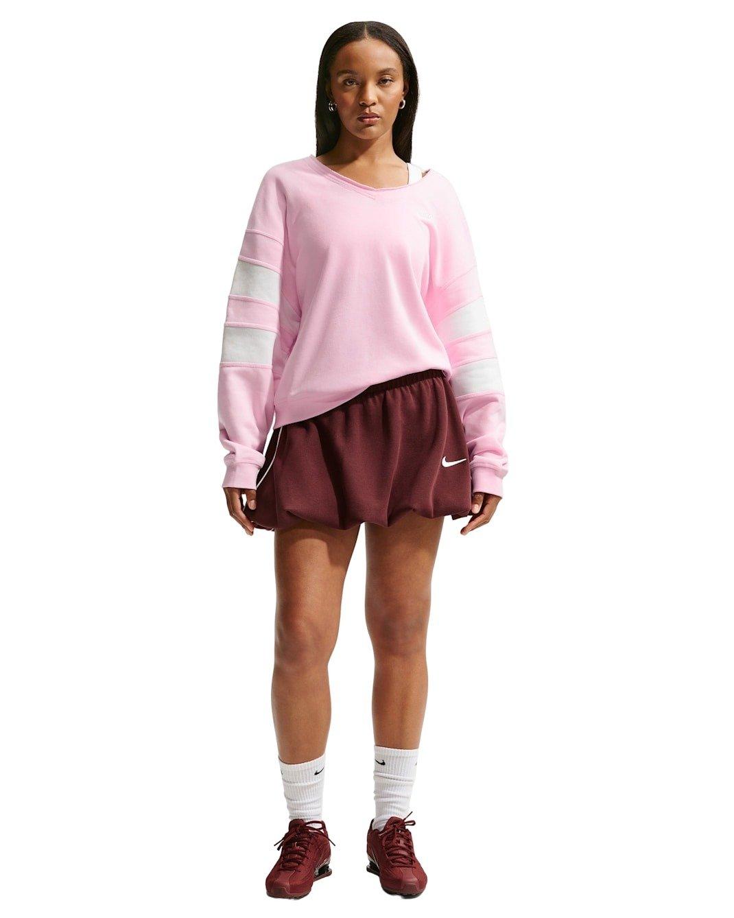 Nike Women's Sportswear Club Fleece Oversized V-Neck Sweatshirt - Pink/White - PINK/WHITE Thumbnail View 4