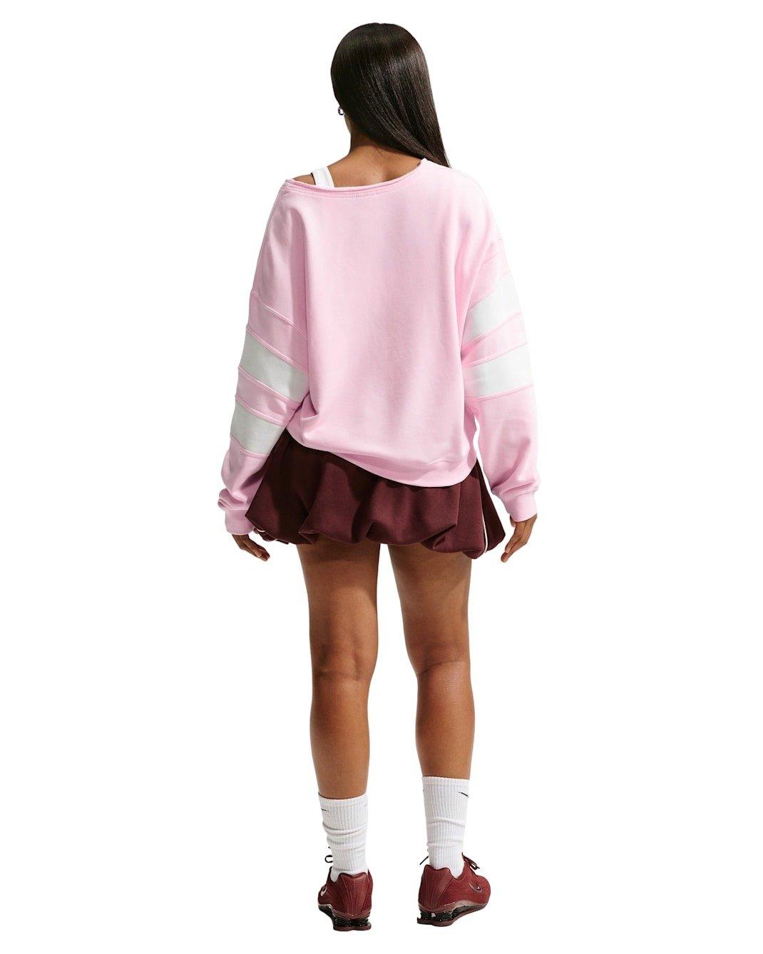 Nike Women's Sportswear Club Fleece Oversized V-Neck Sweatshirt - Pink/White - PINK/WHITE Thumbnail View 5