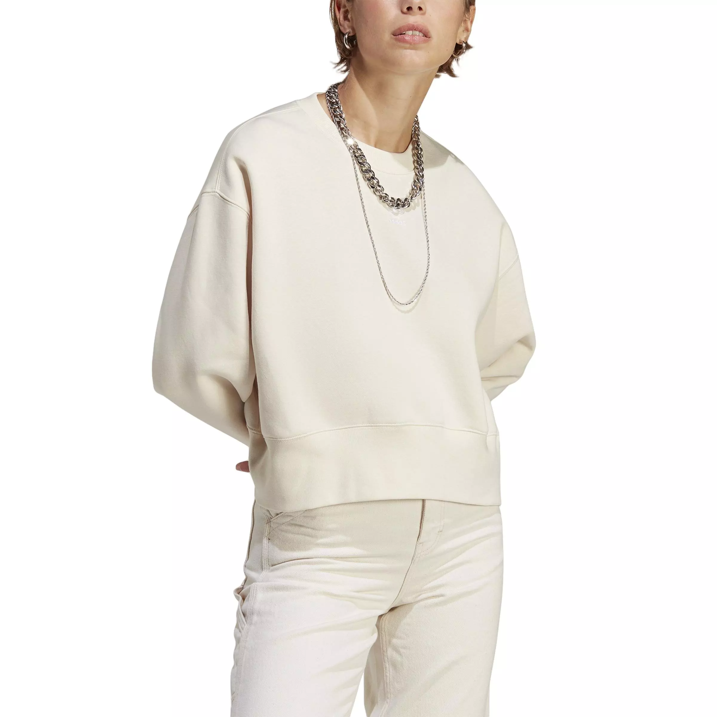 adidas Originals Women's Essentials Adicolor Crew Sweatshirt-White - WHITE