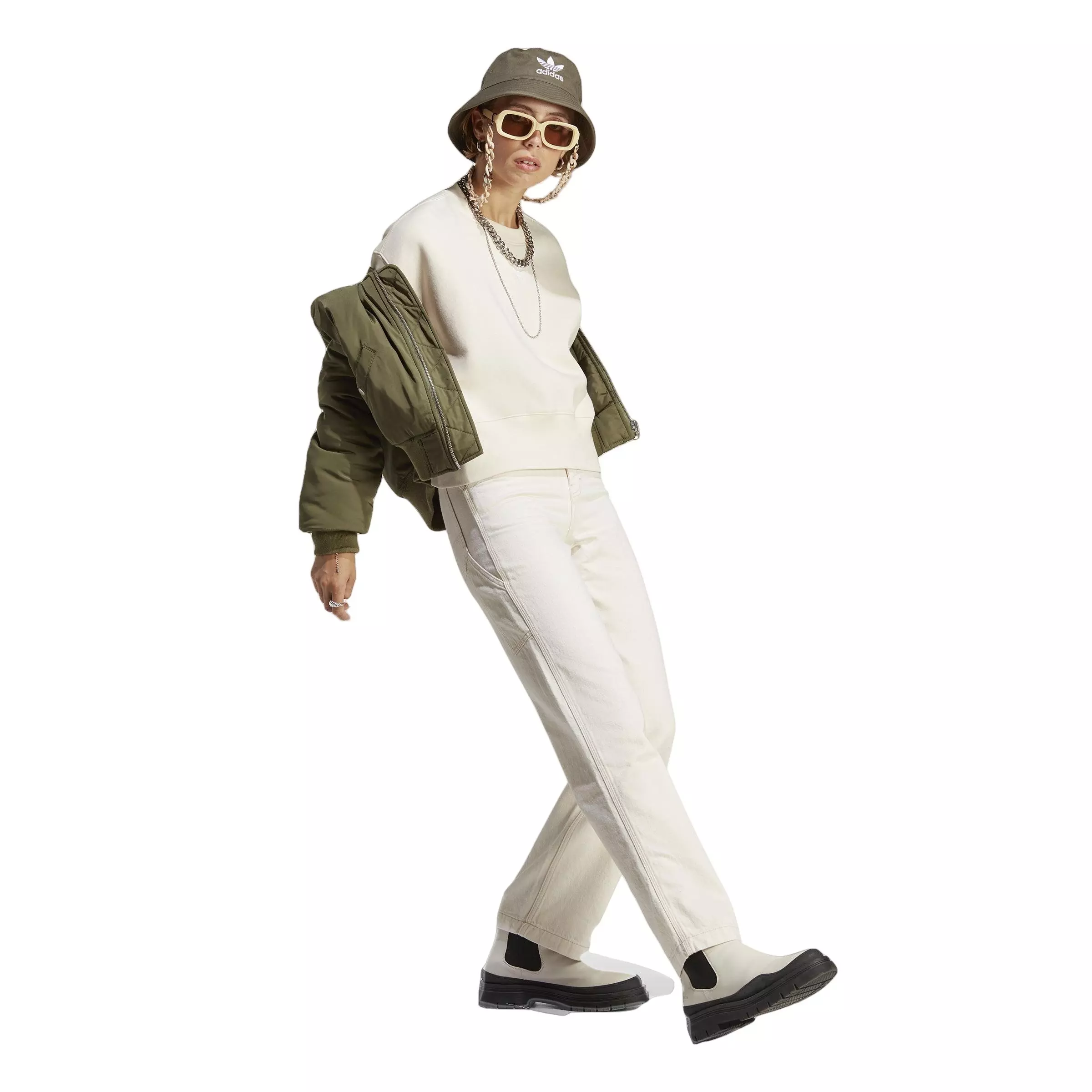 adidas Originals Women's Essentials Adicolor Crew Sweatshirt-White - WHITE