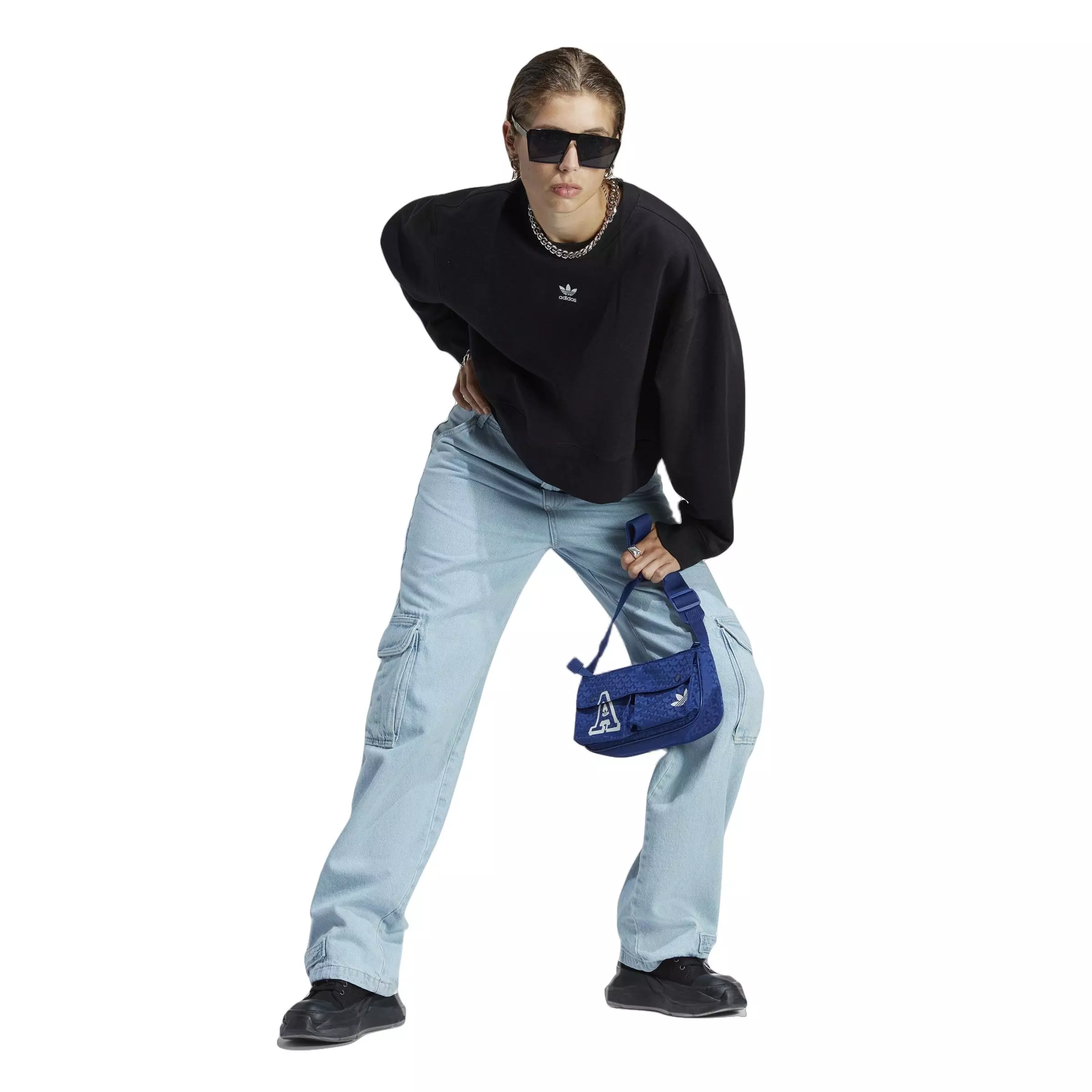 adidas Originals Women's Essentials Adicolor Crew Sweatshirt-Black - BLACK