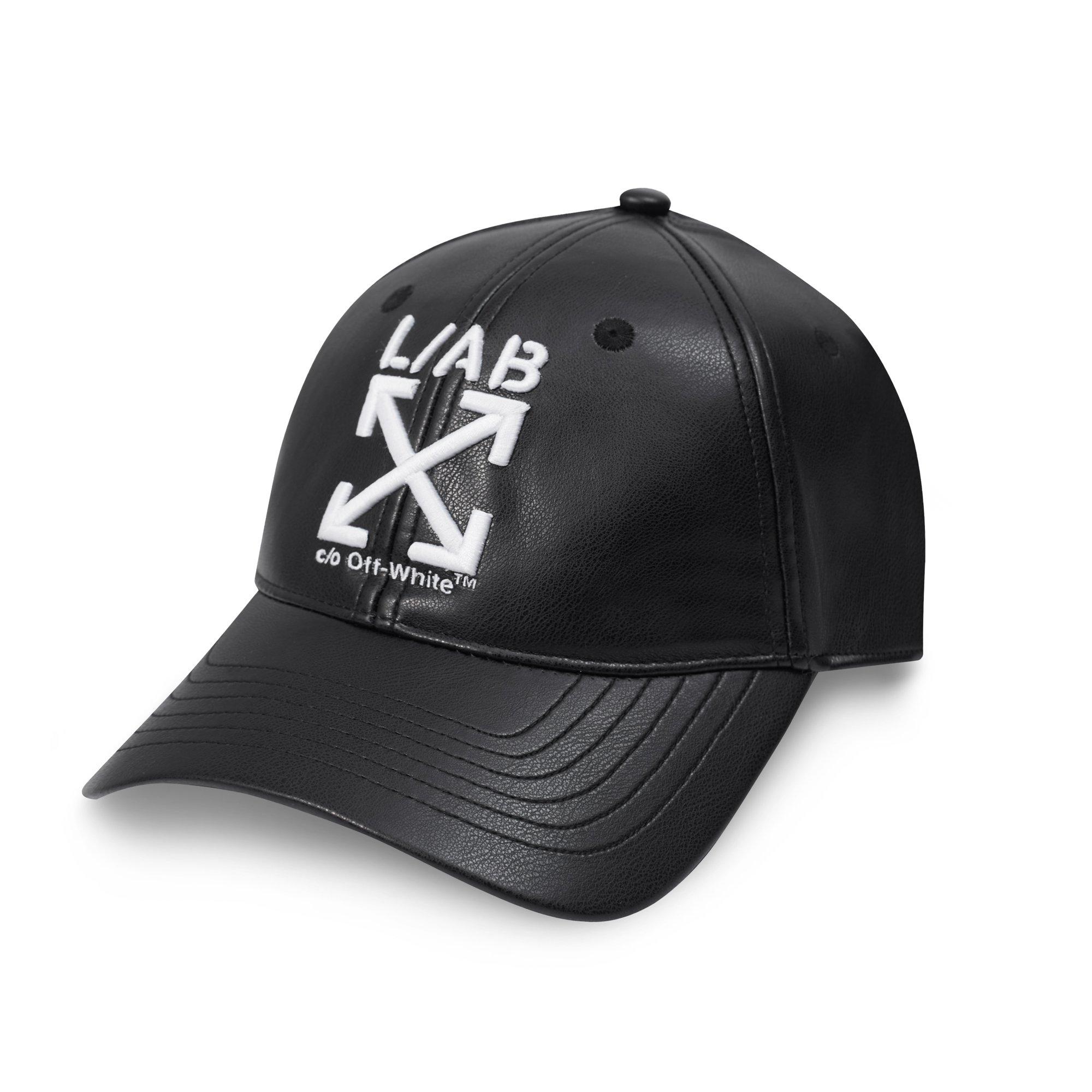 L/AB c/o Off-White Clamp Arrows Curved Brim PU Leather Dad Hat - Black - BLACK