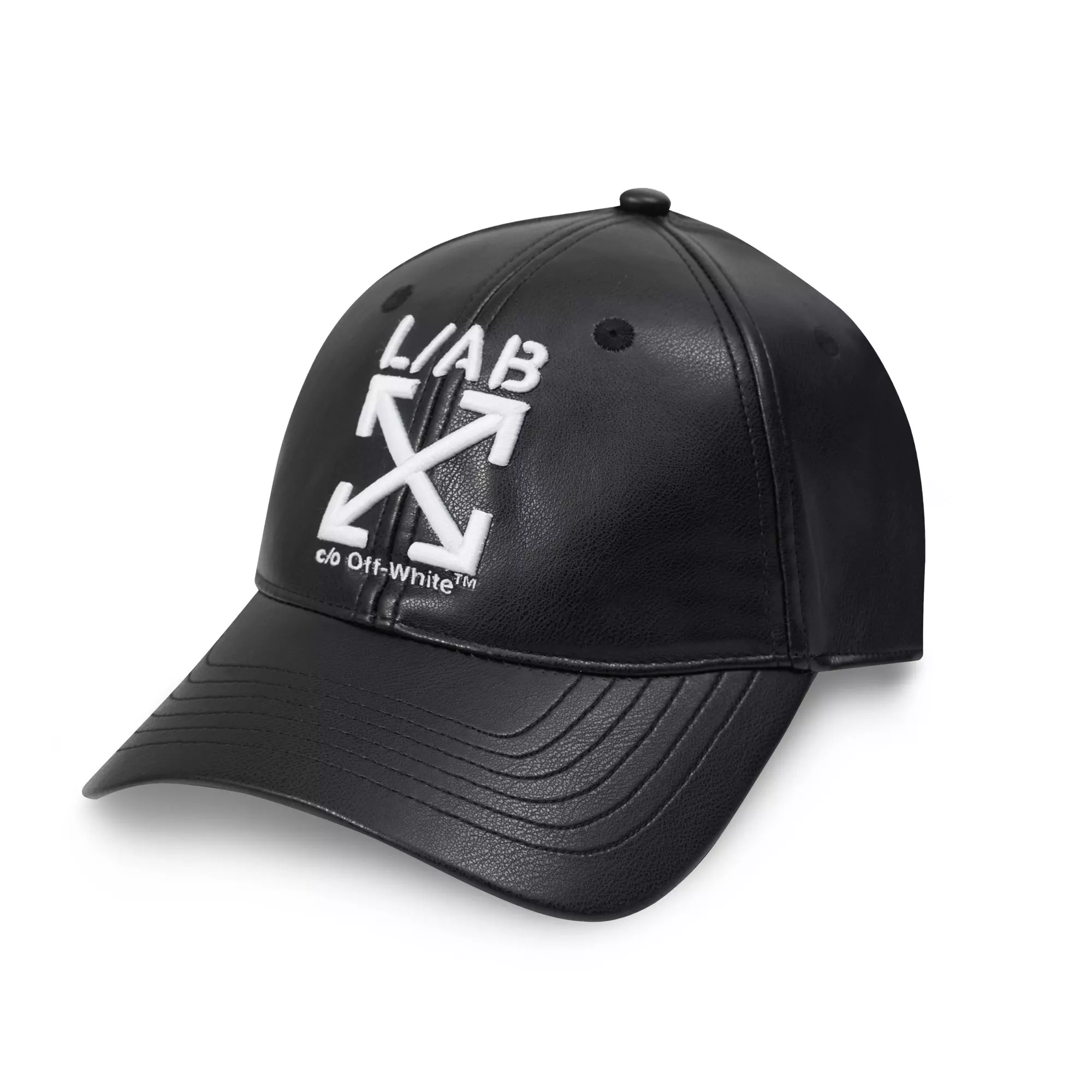 L/AB c/o Off-White Clamp Arrows Curved Brim PU Leather Dad Hat - Black - BLACK