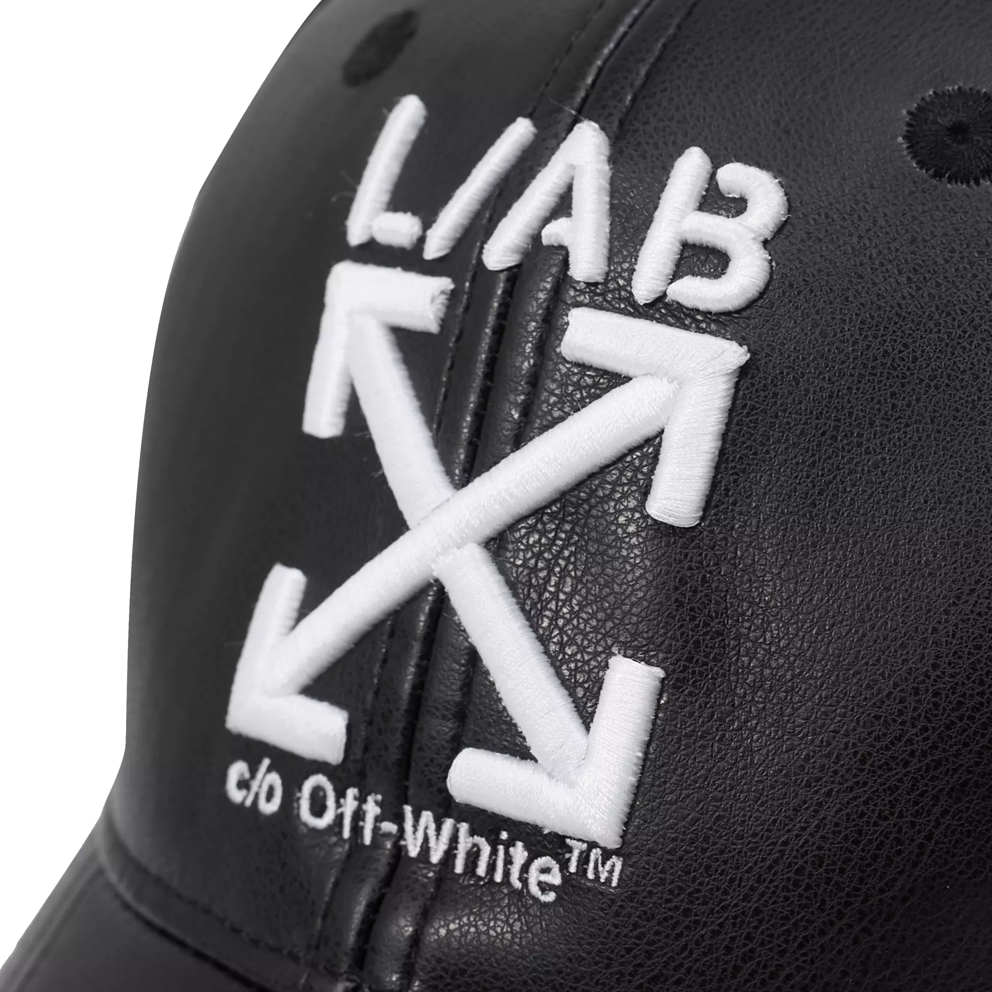L/AB c/o Off-White Clamp Arrows Curved Brim PU Leather Dad Hat - Black - BLACK