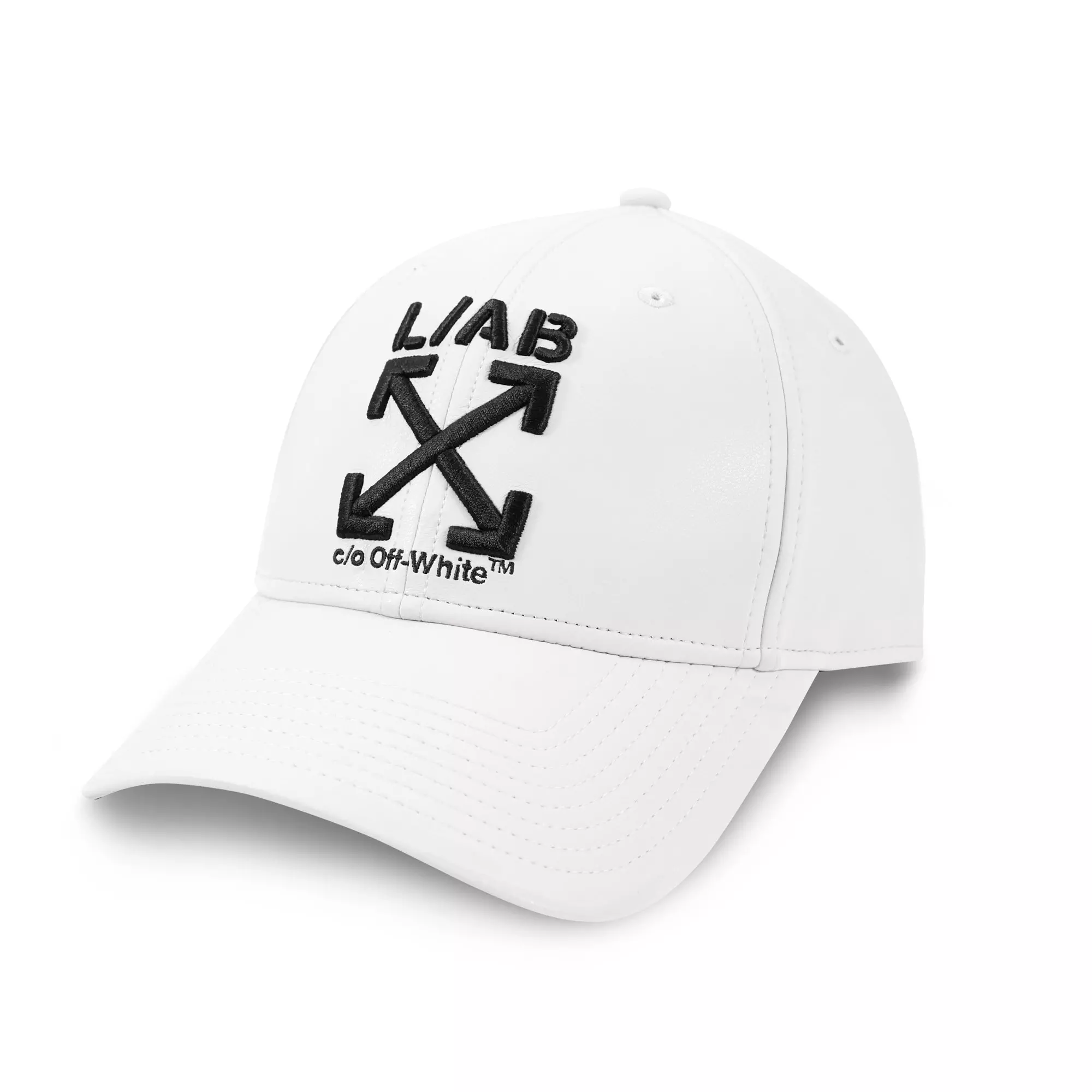 L/AB c/o Off-White Clamp Arrows Curved Brim PU Leather Dad Hat - White - WHITE