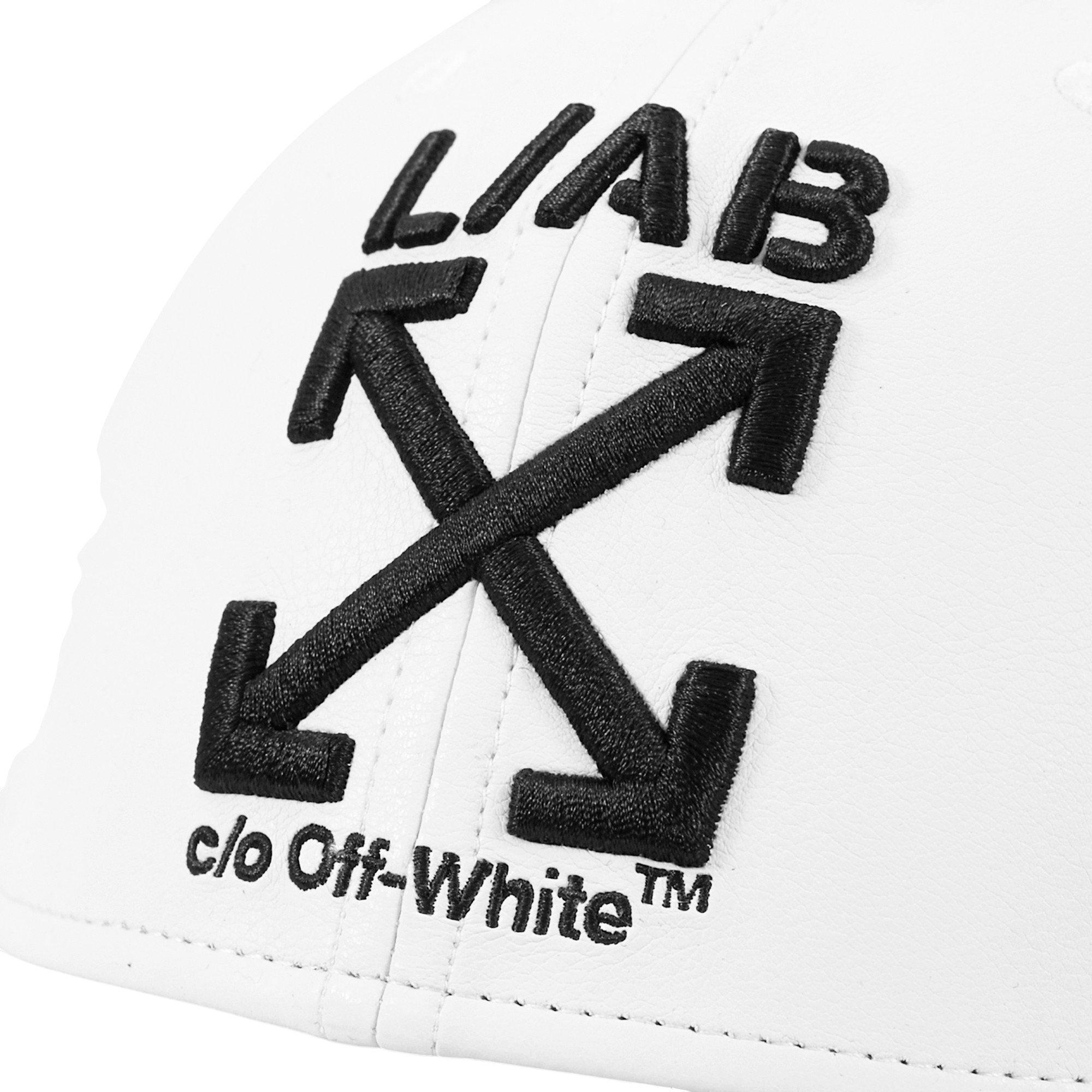 L/AB c/o Off-White Clamp Arrows Curved Brim PU Leather Dad Hat - White - WHITE