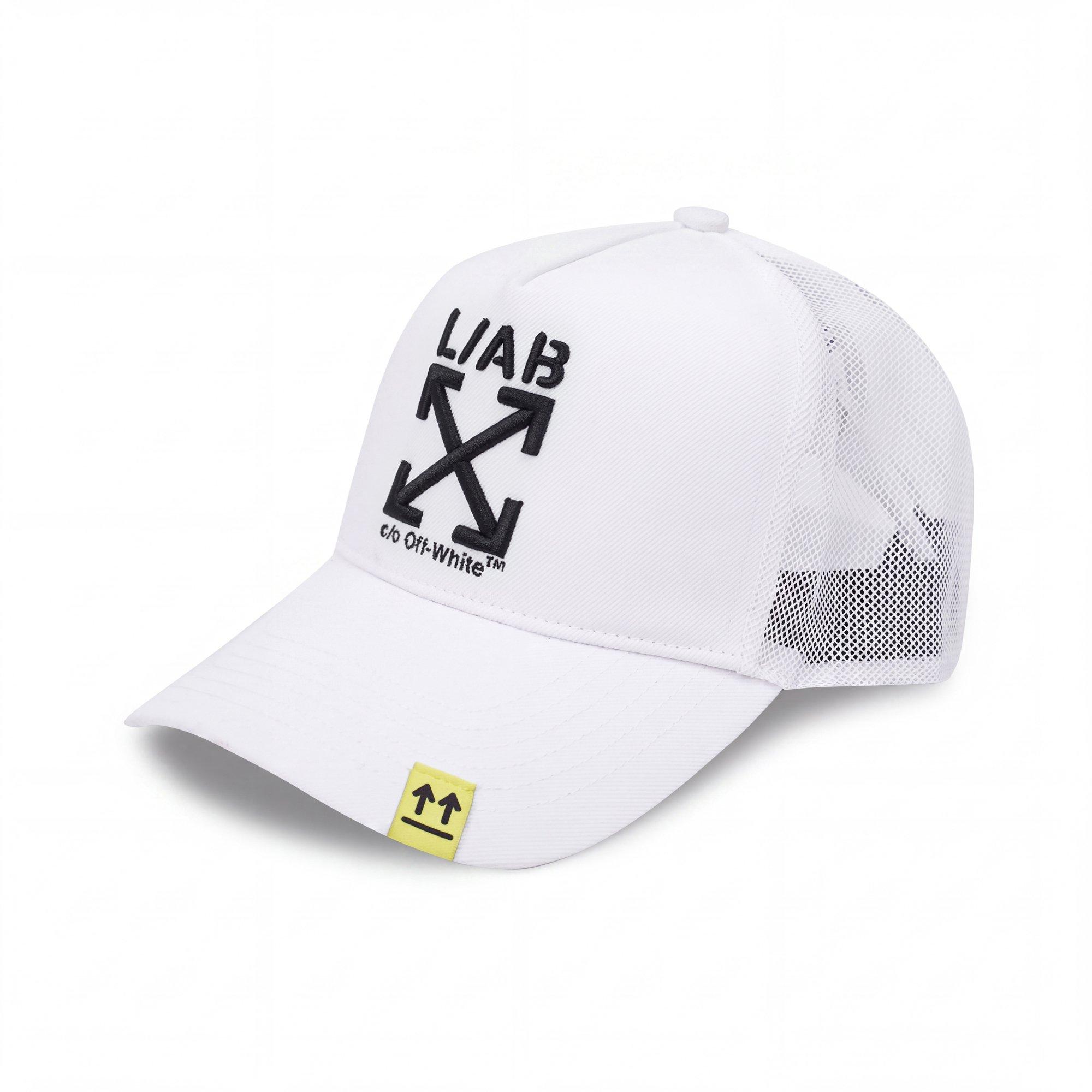 L/AB c/o Off-White Clamp Arrows Curved Brim Trucker Hat - White - WHITE