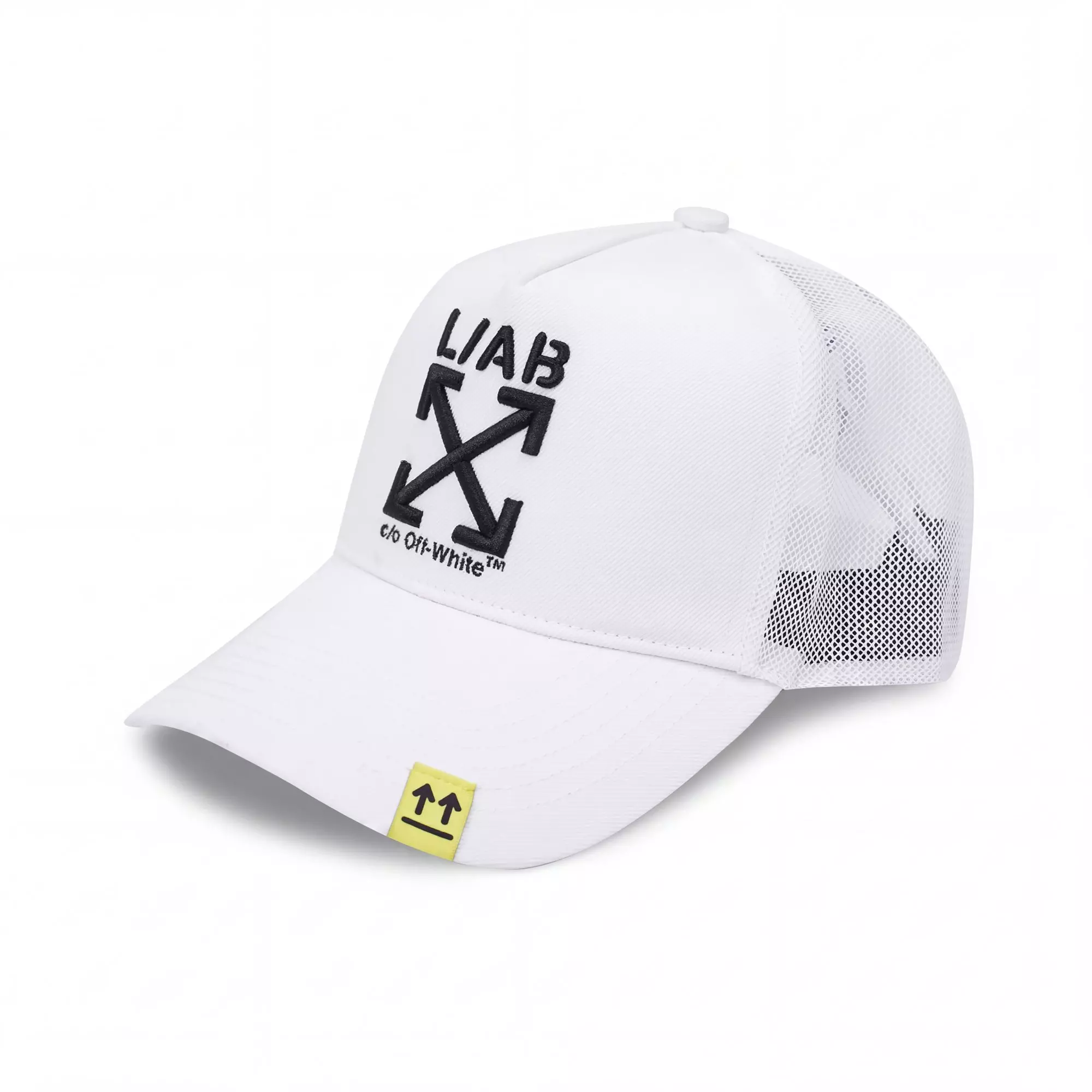 L/AB c/o Off-White Clamp Arrows Curved Brim Trucker Hat - White - WHITE
