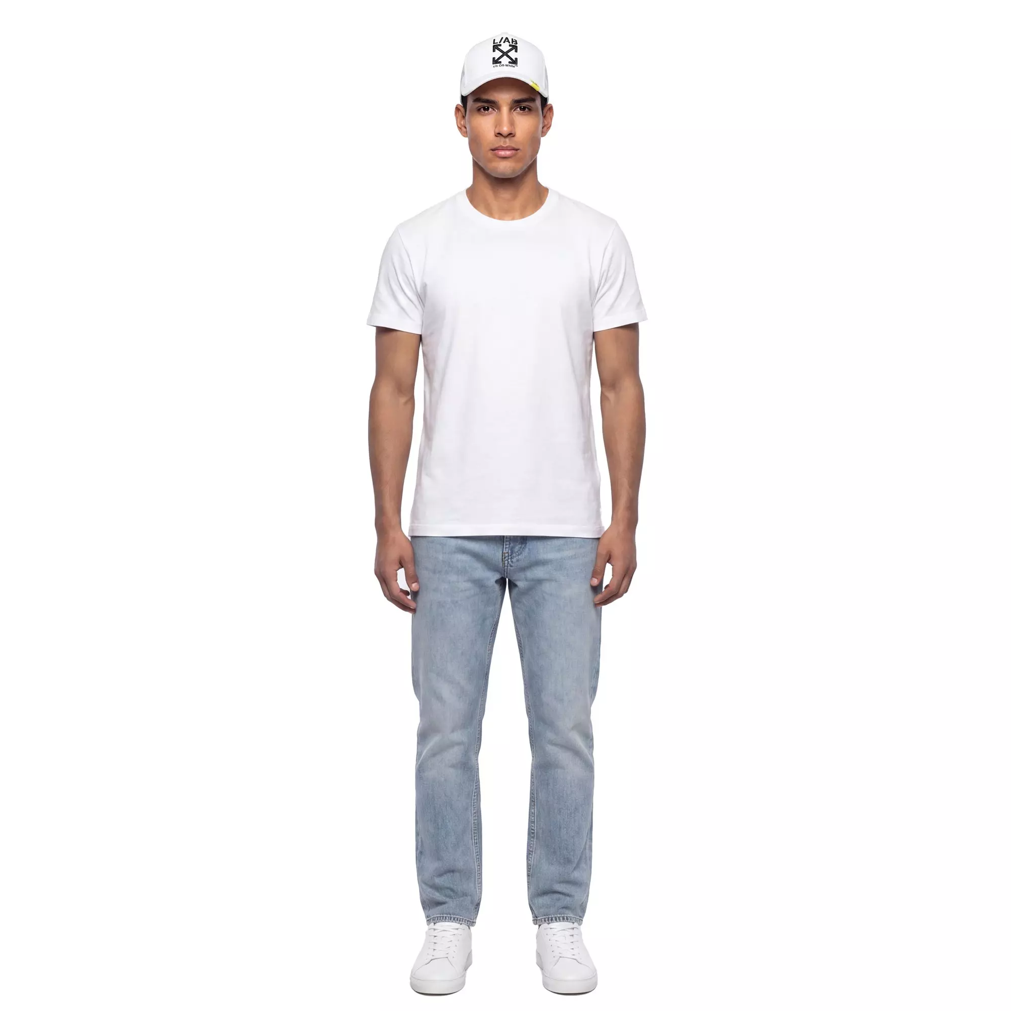 L/AB c/o Off-White Clamp Arrows Curved Brim Trucker Hat - White - WHITE
