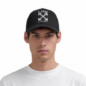 L/AB c/o Off-White Clamp Arrows Curved Brim Twill Hat - Black/Silver - BLACK/SILVER