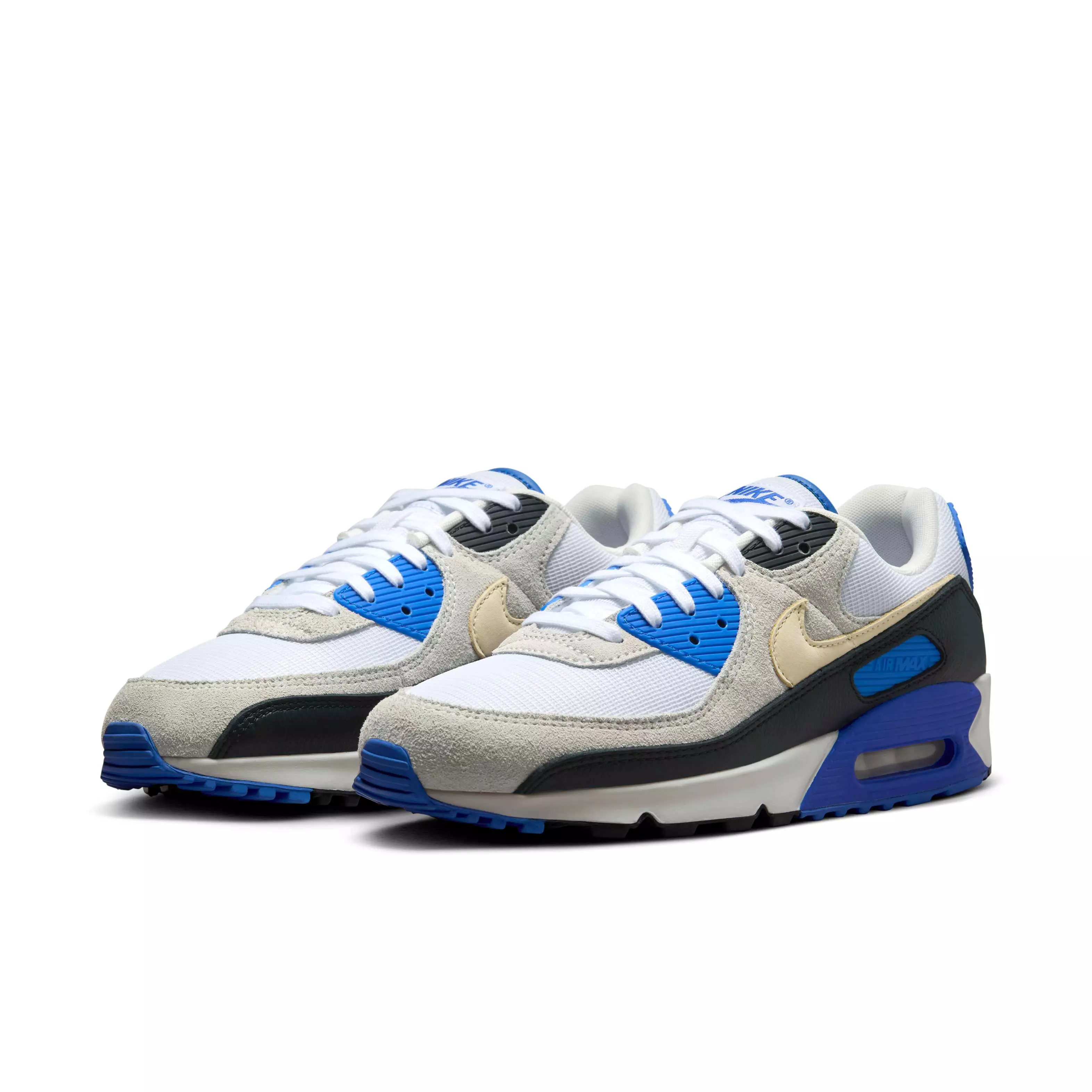 Nike Air Max 90 Premium "White/Racer Blue/Black/Khaki" Men's Shoe - WHITE/BLUE/BLACK/KHAKI