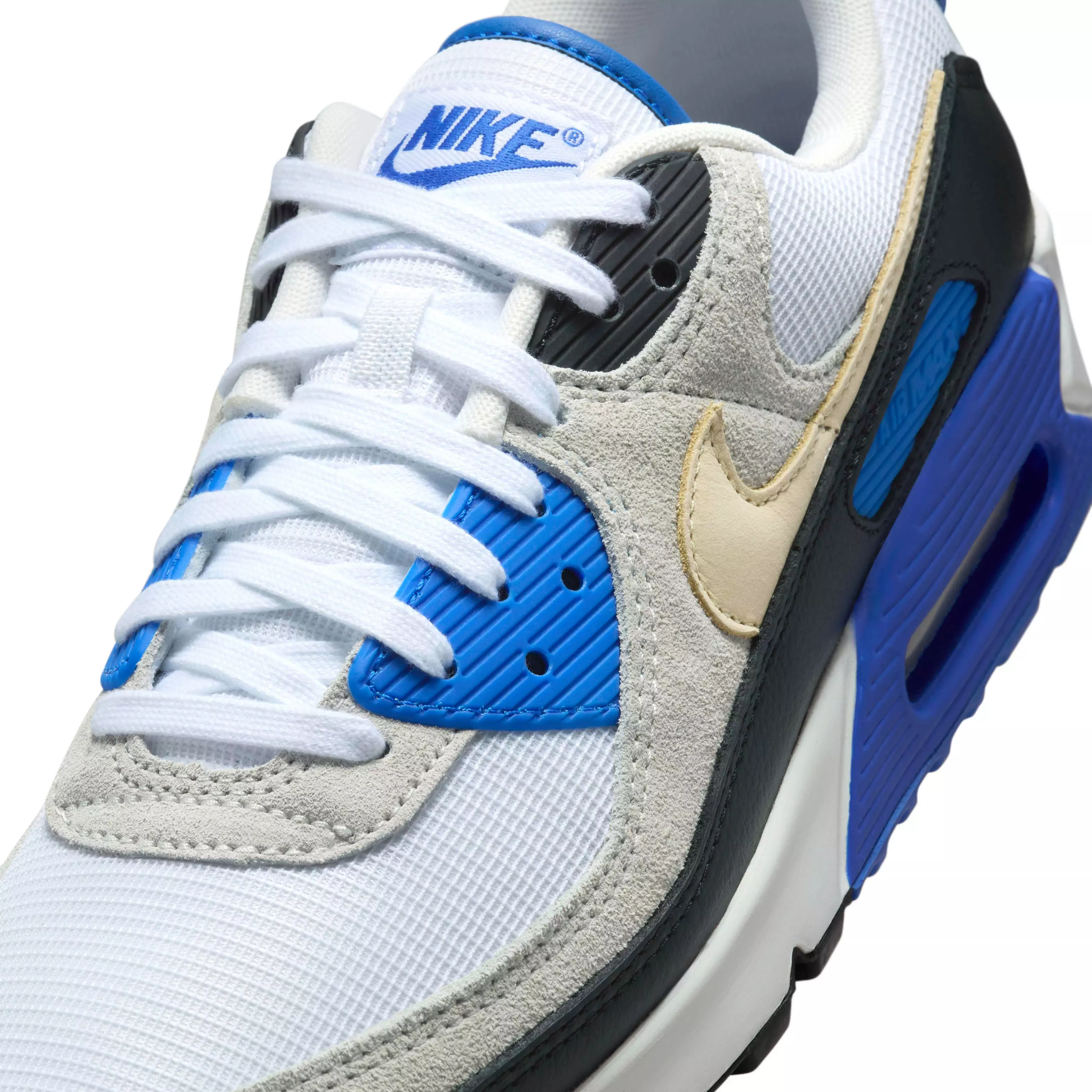 Nike Air Max 90 Premium "White/Racer Blue/Black/Khaki" Men's Shoe - WHITE/BLUE/BLACK/KHAKI