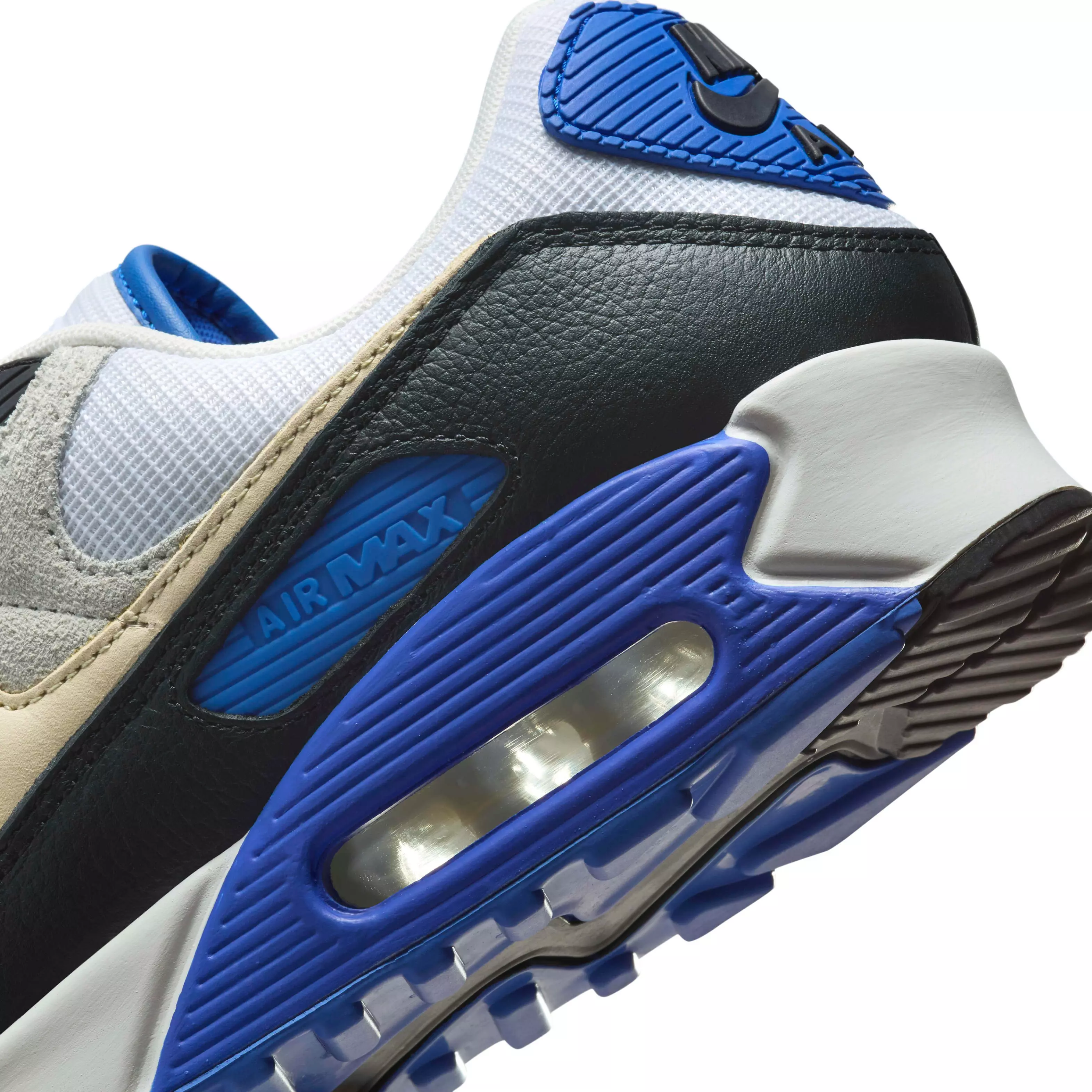Nike Air Max 90 Premium "White/Racer Blue/Black/Khaki" Men's Shoe - WHITE/BLUE/BLACK/KHAKI