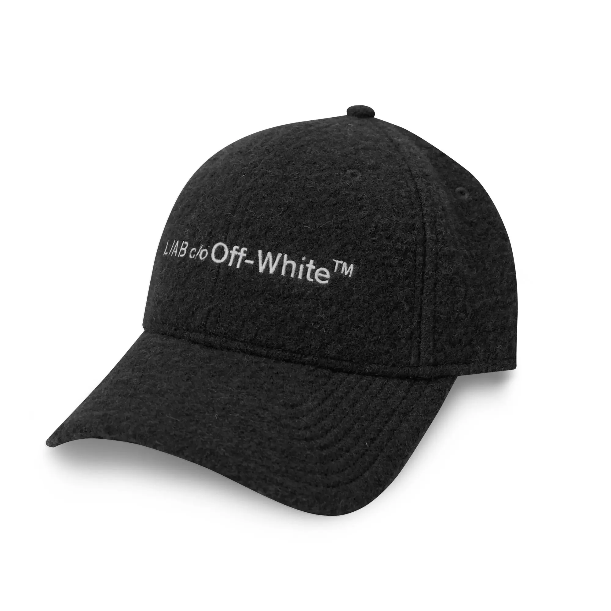 L/AB c/o Off-White Embroidered Curved Brim Sherpa Hat - Black - BLACK