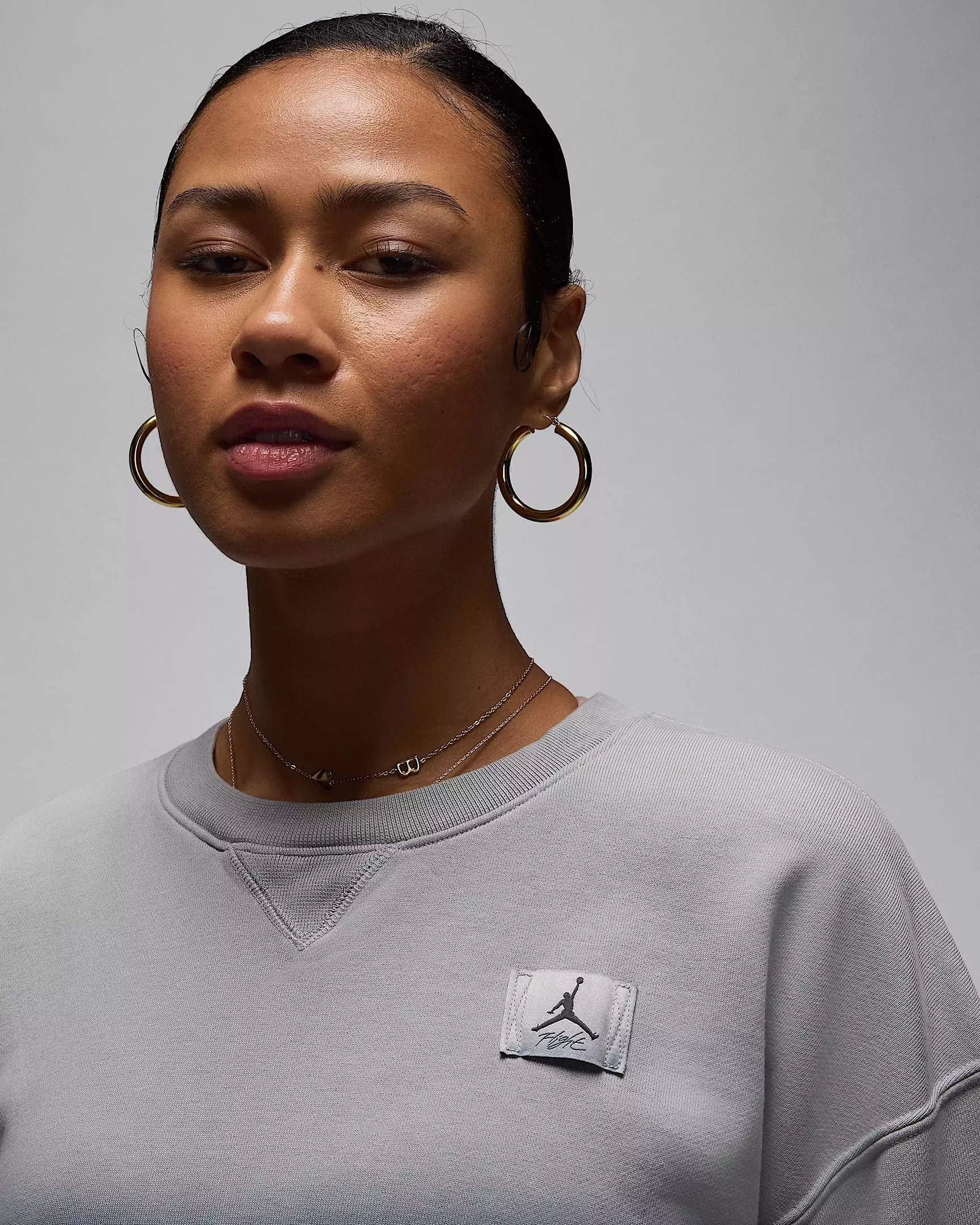 Jordan Women's Flight Fleece French Terry Crew-Neck Sweatshirt -Grey - GREY