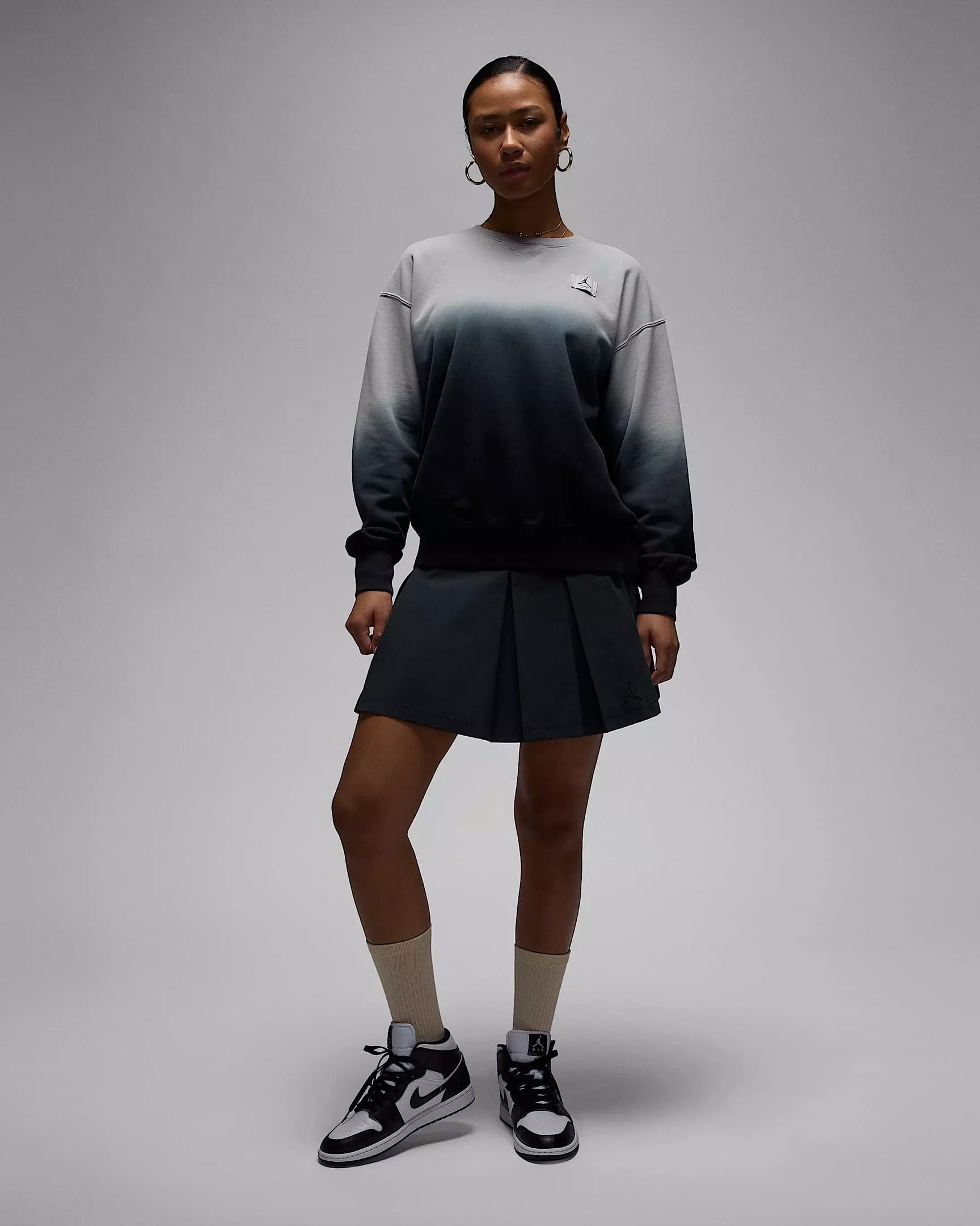 Jordan Women's Flight Fleece French Terry Crew-Neck Sweatshirt -Grey - GREY