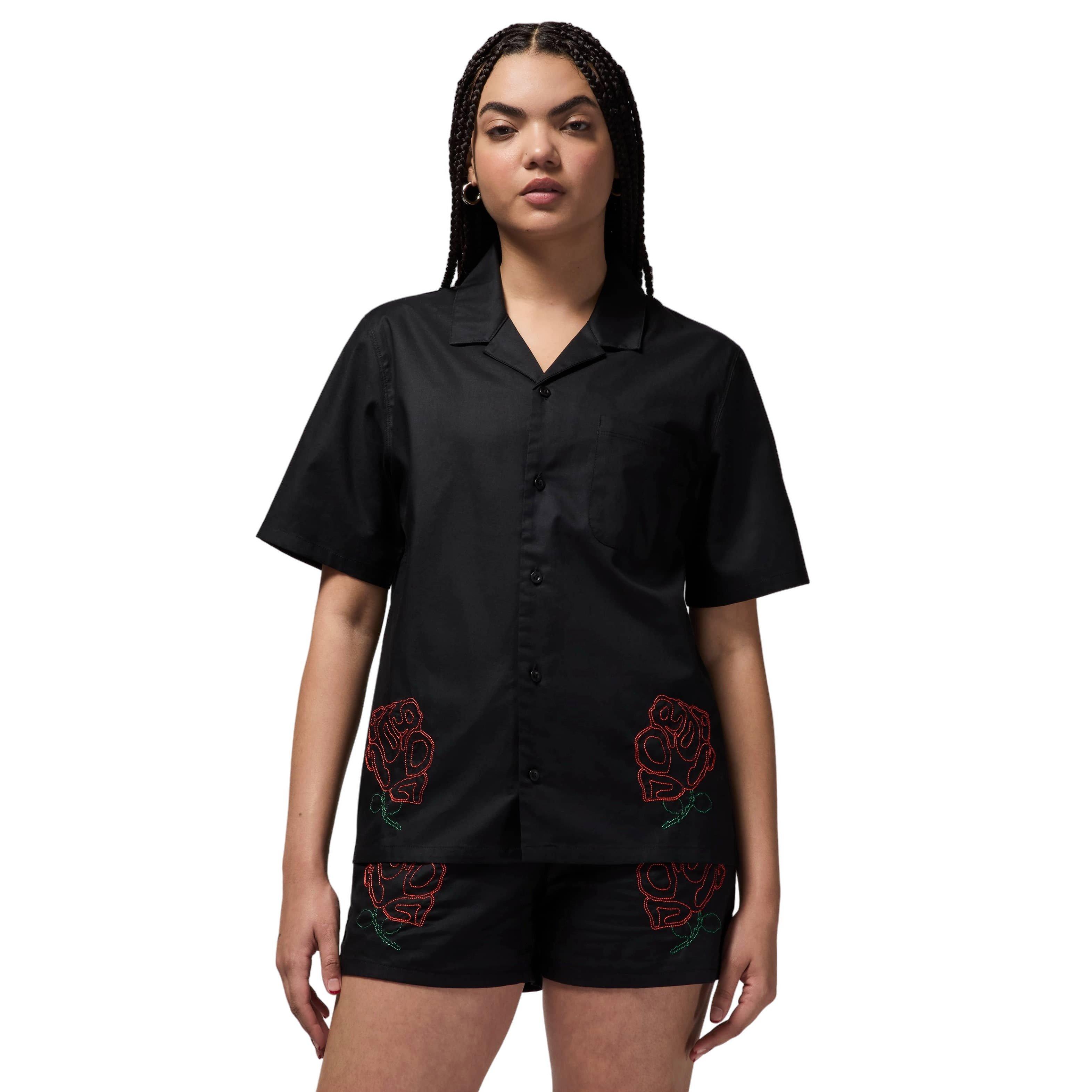 Jordan Women's Short-Sleeve Woven Rose Top - BLACK Thumbnail View 1