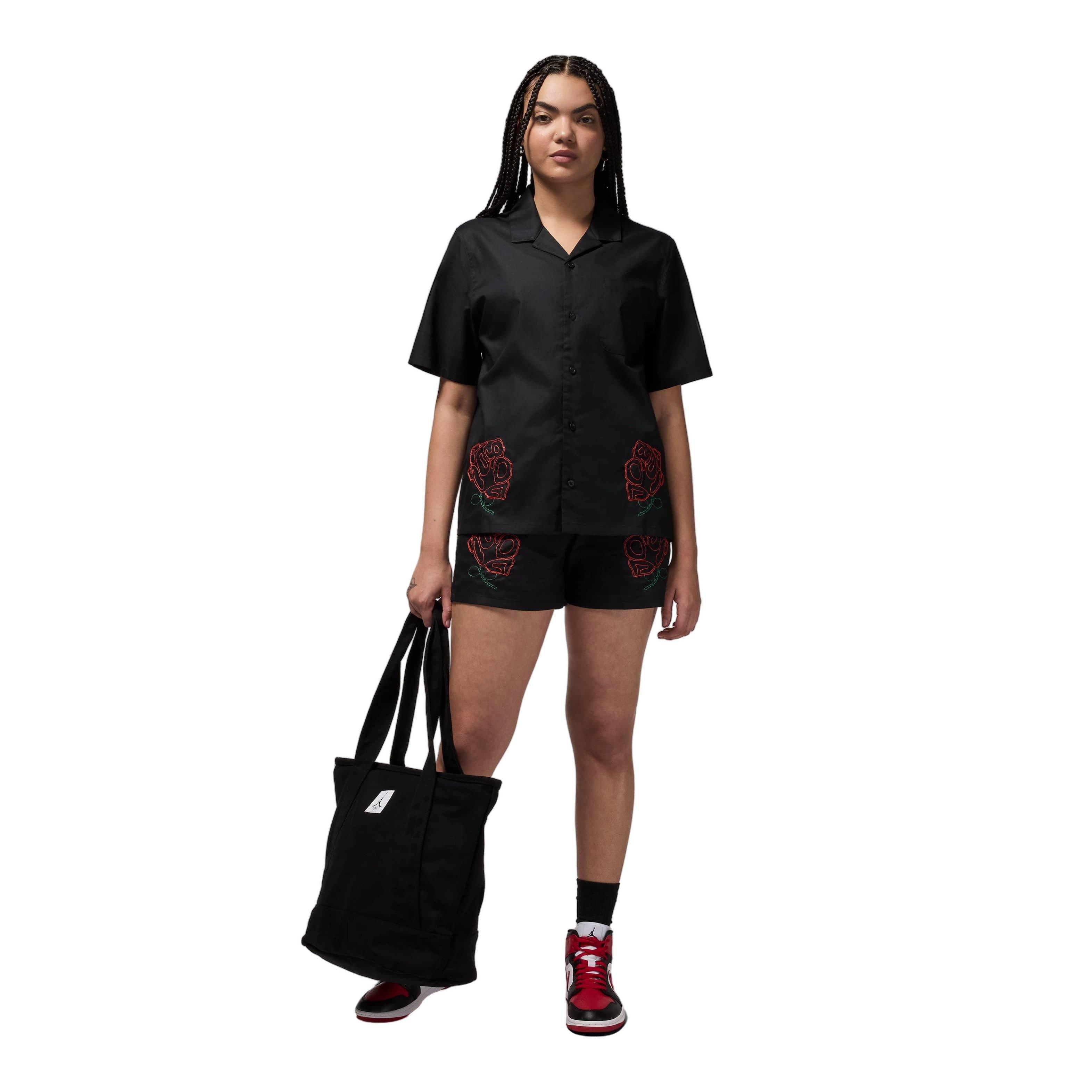 Jordan Women's Short-Sleeve Woven Rose Top - BLACK Thumbnail View 7