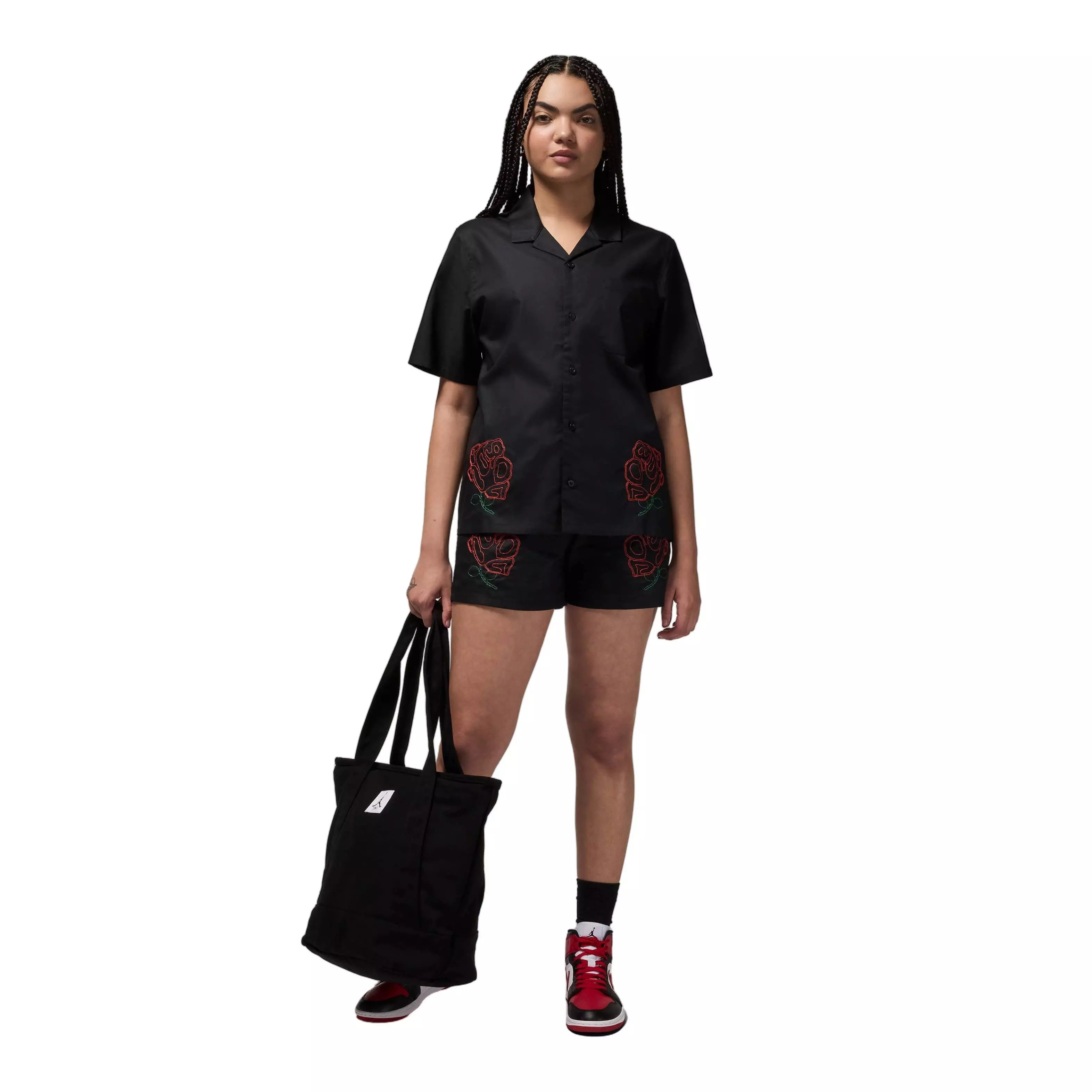 Jordan Women's Short-Sleeve Woven Rose Top - BLACK