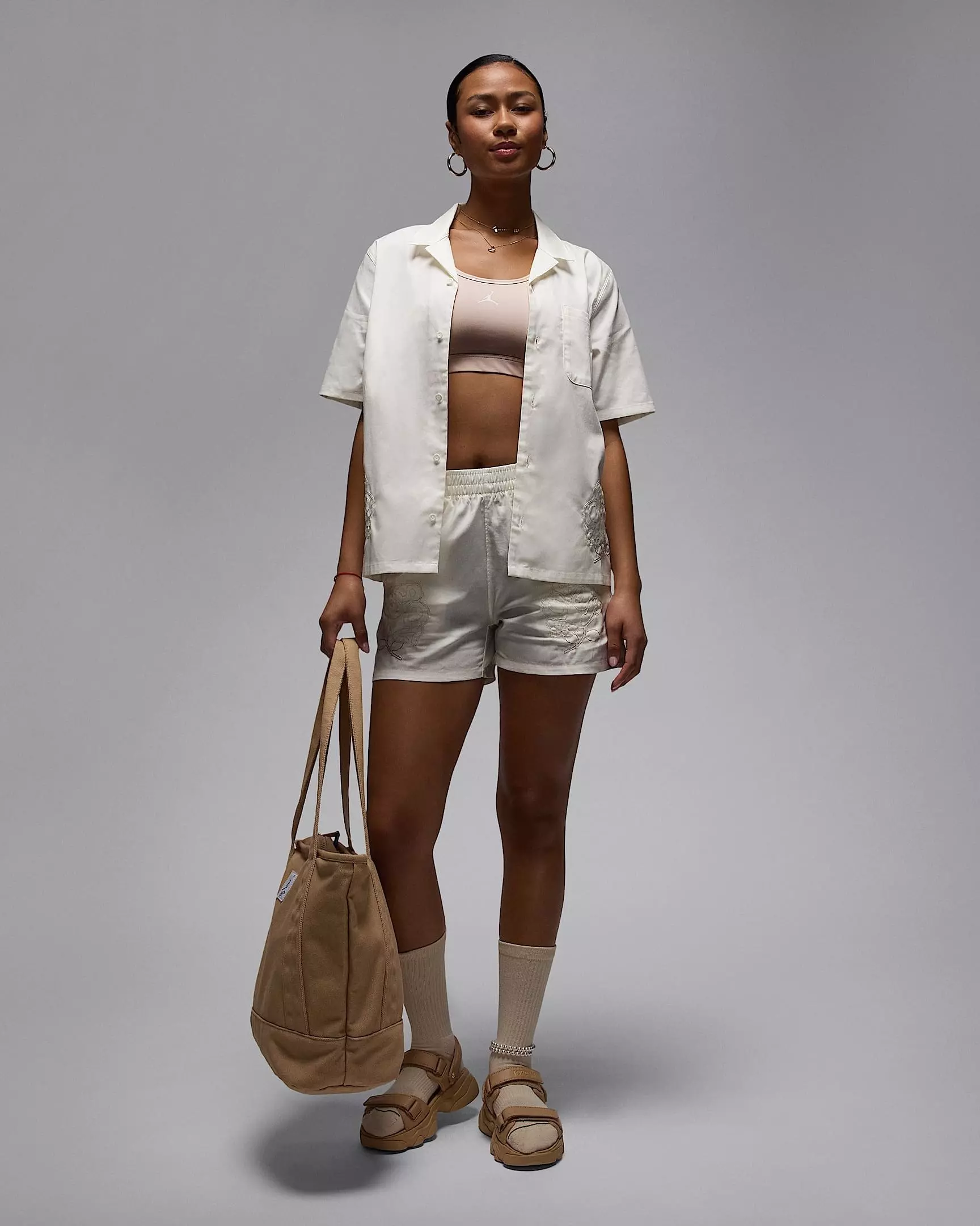 Jordan Women's Short-Sleeve Woven Rose Top - WHITE