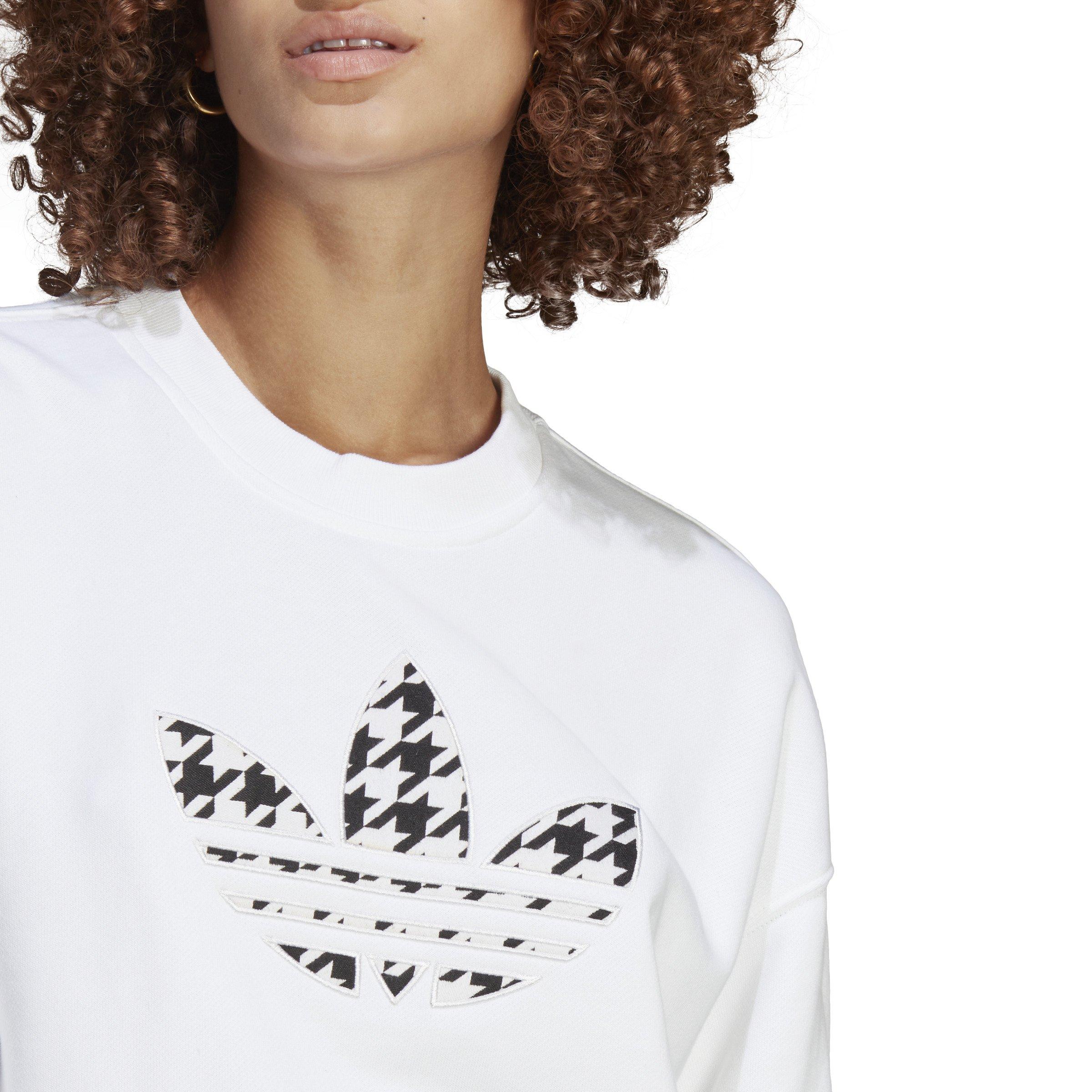 adidas Women's Originals Houndstooth Trefoil Infill Graphic Long Sleeve  Sweatshirt-White