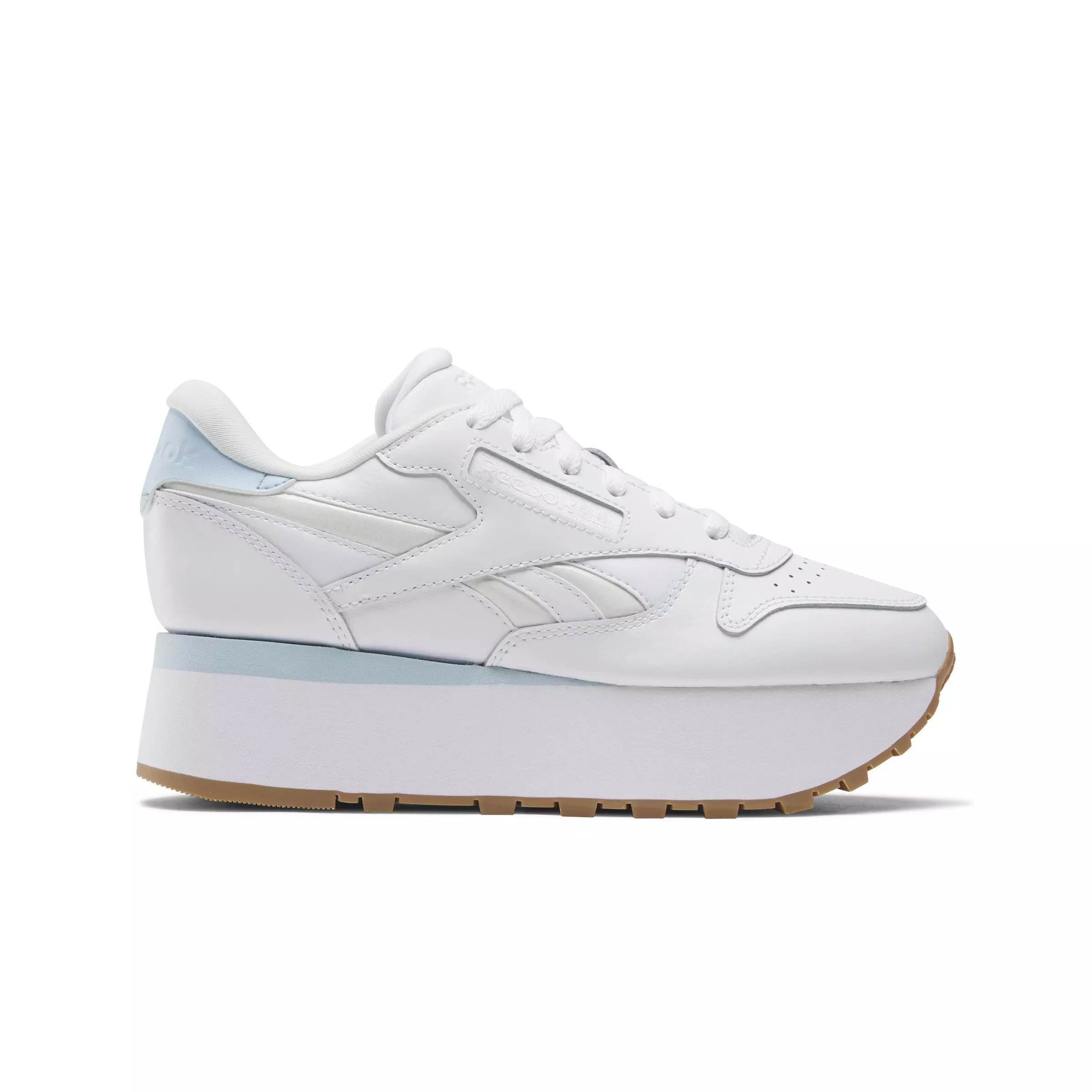 Reebok Classic Leather Triple Lift "White/White/Soft Blue" Women's Shoe - WHITE/WHITE/BLUE