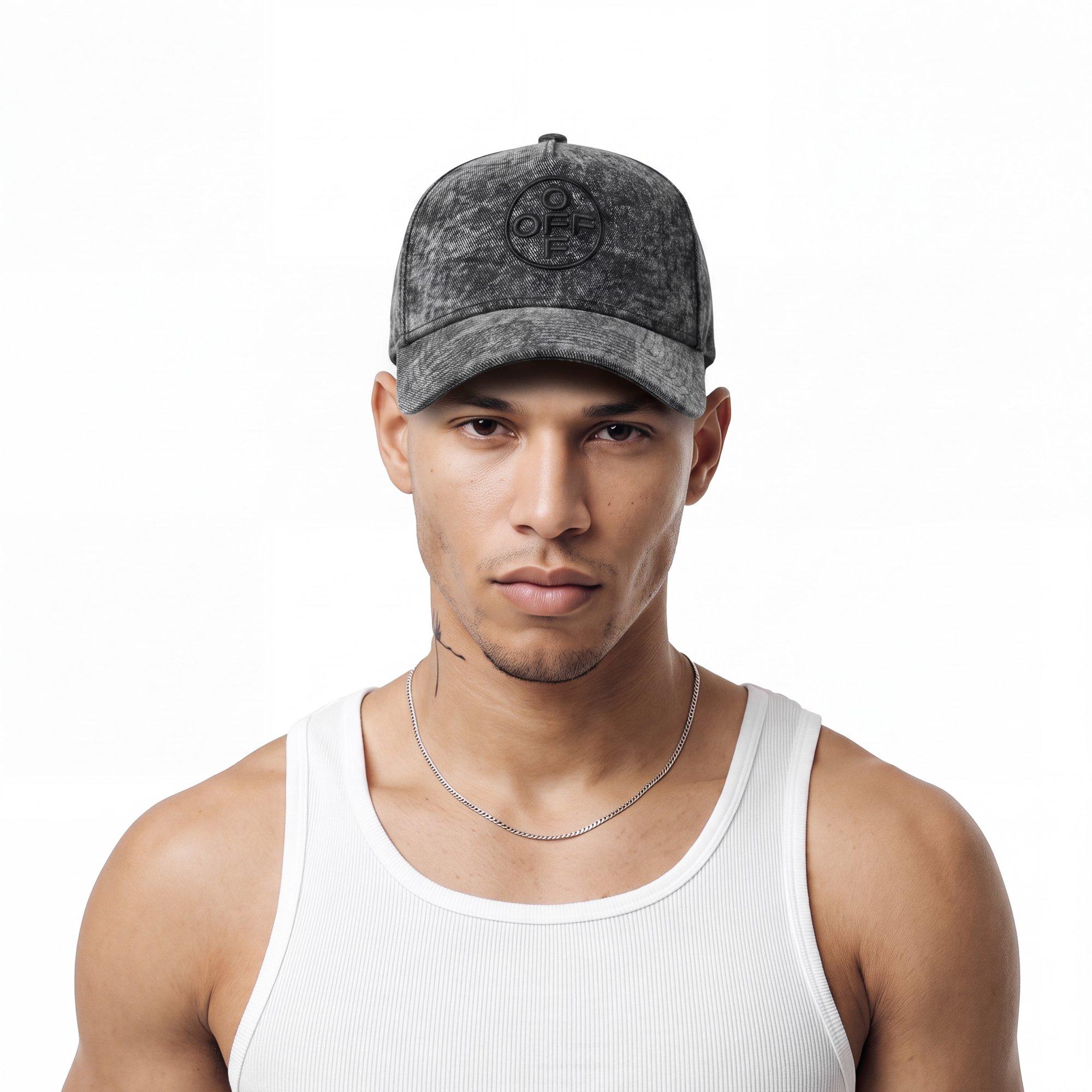 L/AB c/o Off-White Off Pinch Front Curved Brim Denim Hat - Black - BLACK