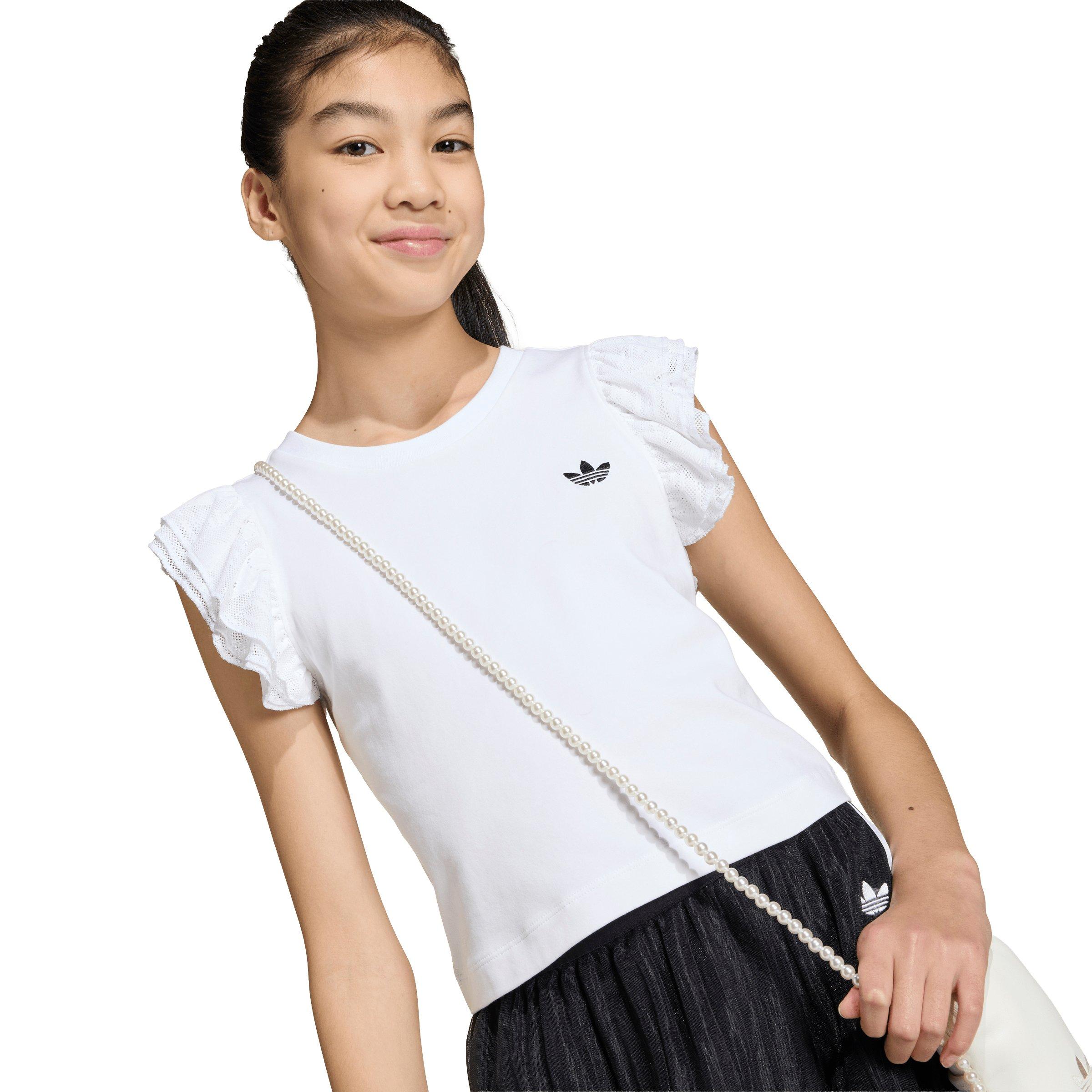 adidas Originals Slim Big Girls' White Lace T-Shirt