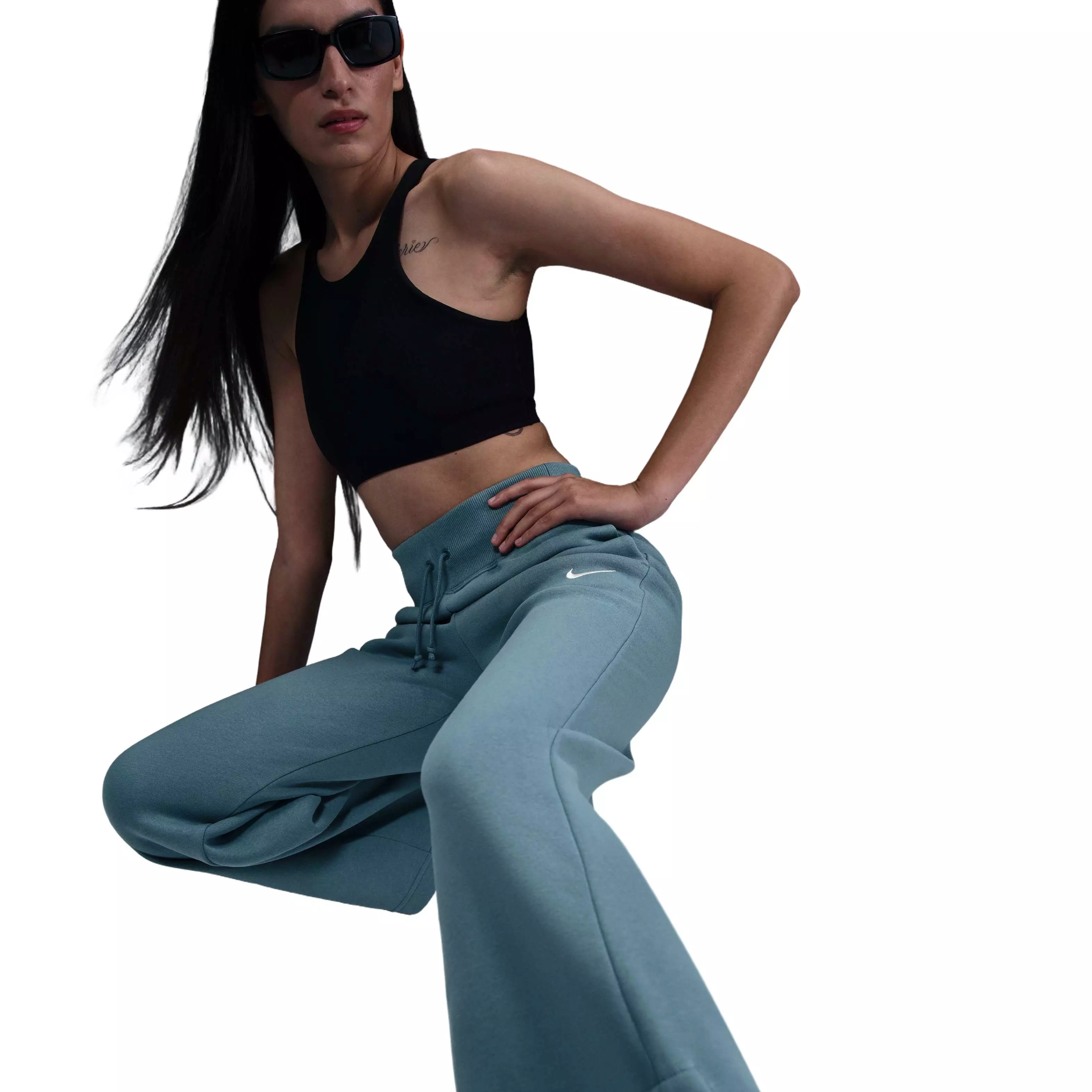 Nike Women's Sportswear Phoenix Fleece HR Wide-Leg Sweatpants - BLUE