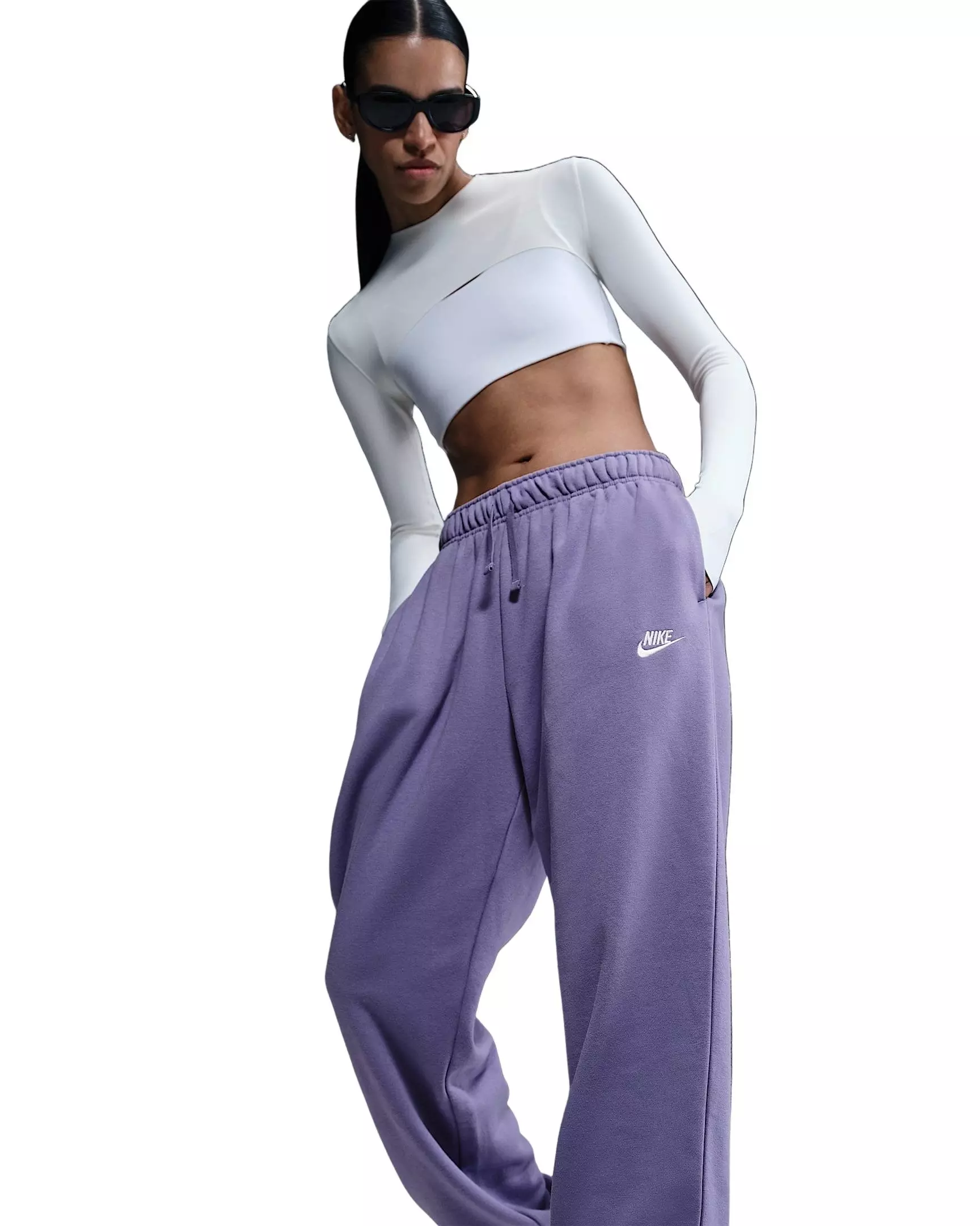 Nike Women's Sportswear Club Fleece Mid-Rise Oversized Sweatpants -Purple - PURPLE
