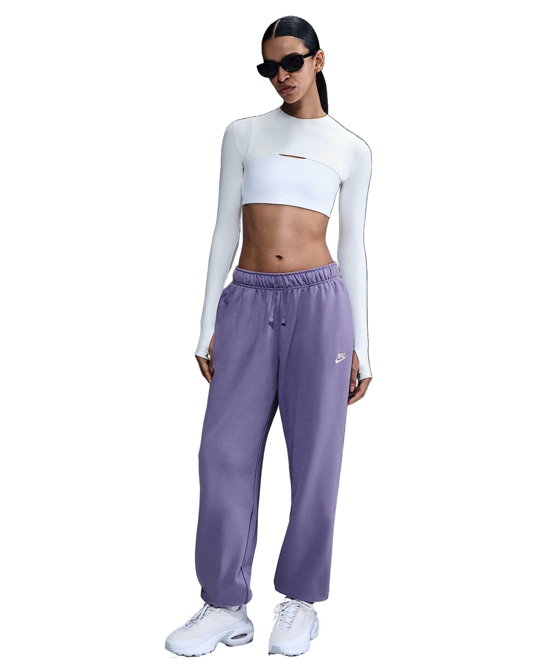 Nike Women's Sportswear Club Fleece Mid-Rise Oversized Sweatpants -Purple - PURPLE Thumbnail View 4