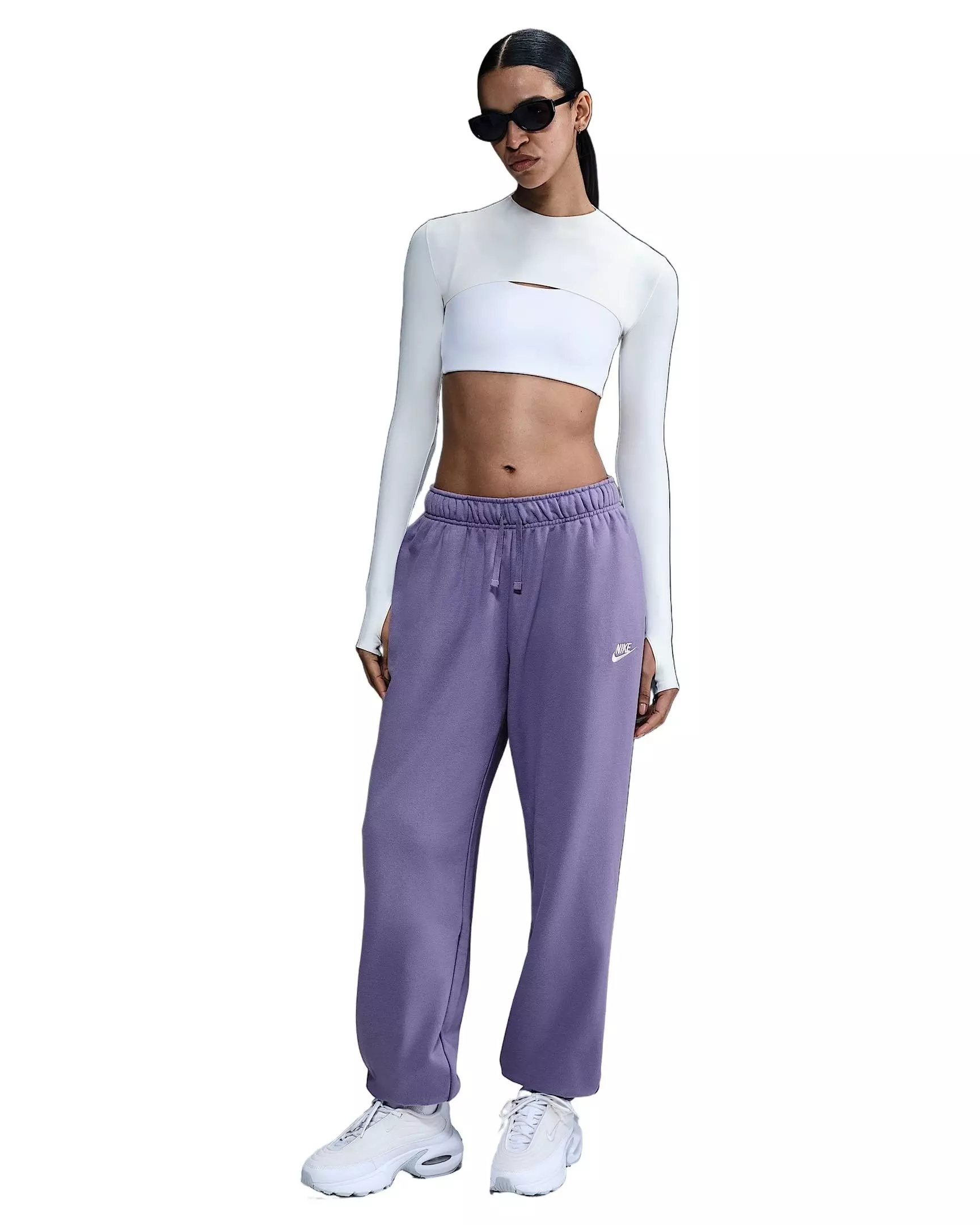 Nike Women's Sportswear Club Fleece Mid-Rise Oversized Sweatpants -Purple - PURPLE