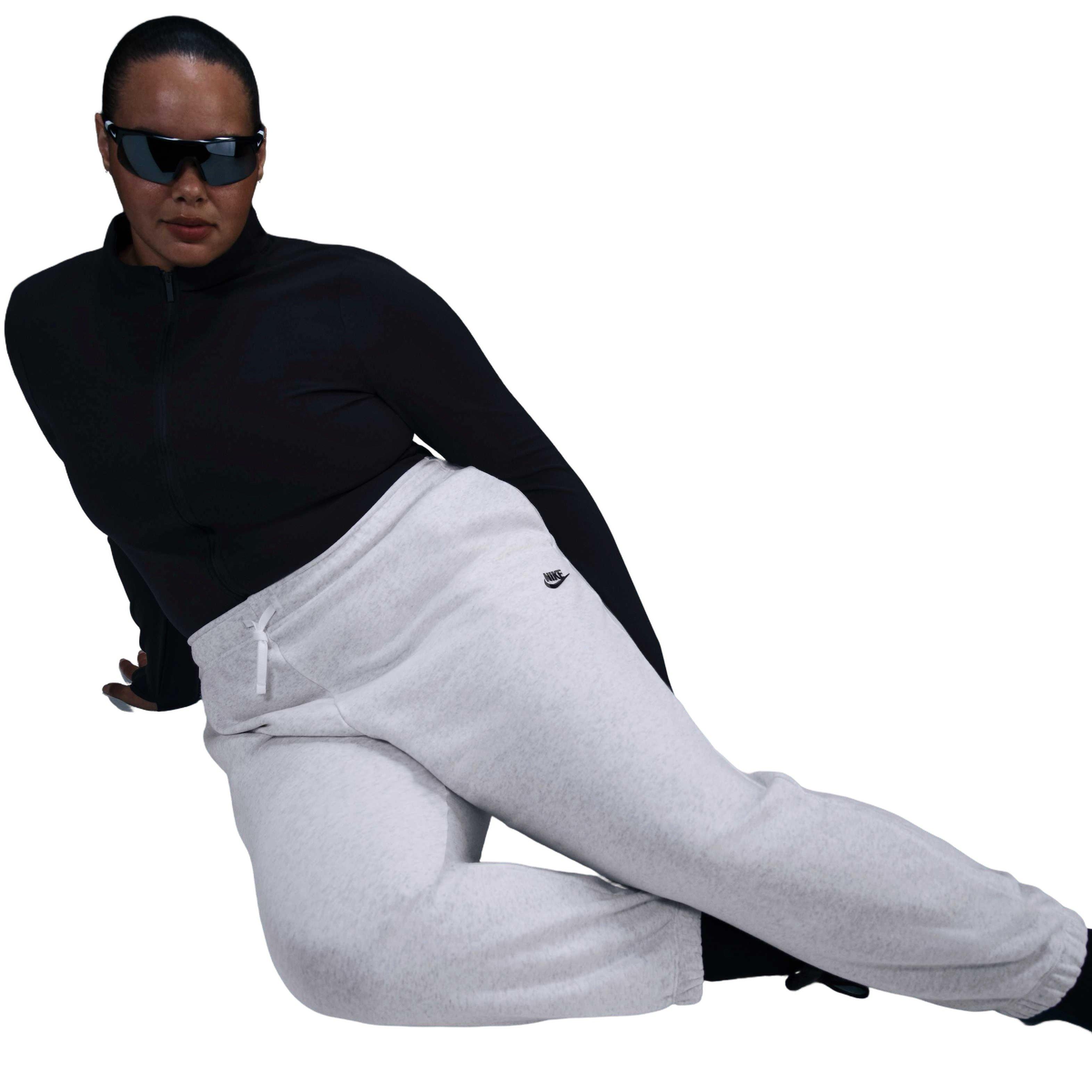 Nike Women's Sportswear Club Mid-Rise Fleece Oversized Sweatpants - Birch Heather - BIRCH HEATHER Thumbnail View 5