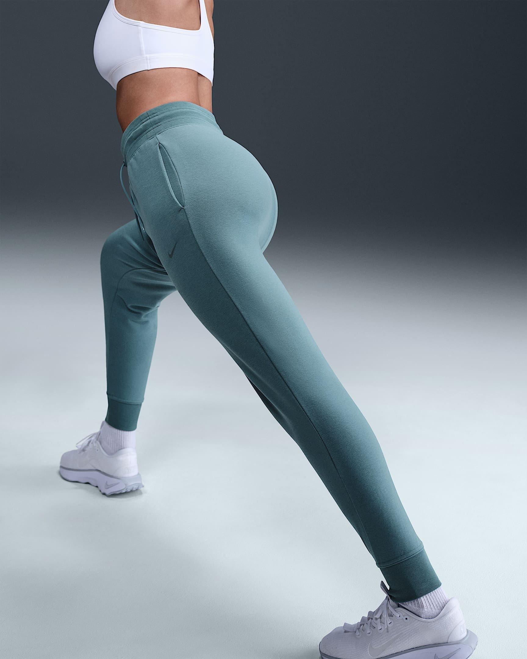 Nike Women's One Dri-FIT High-Waisted 7/8 French Terry Jogger Pants -Blue - BLUE Thumbnail View 3