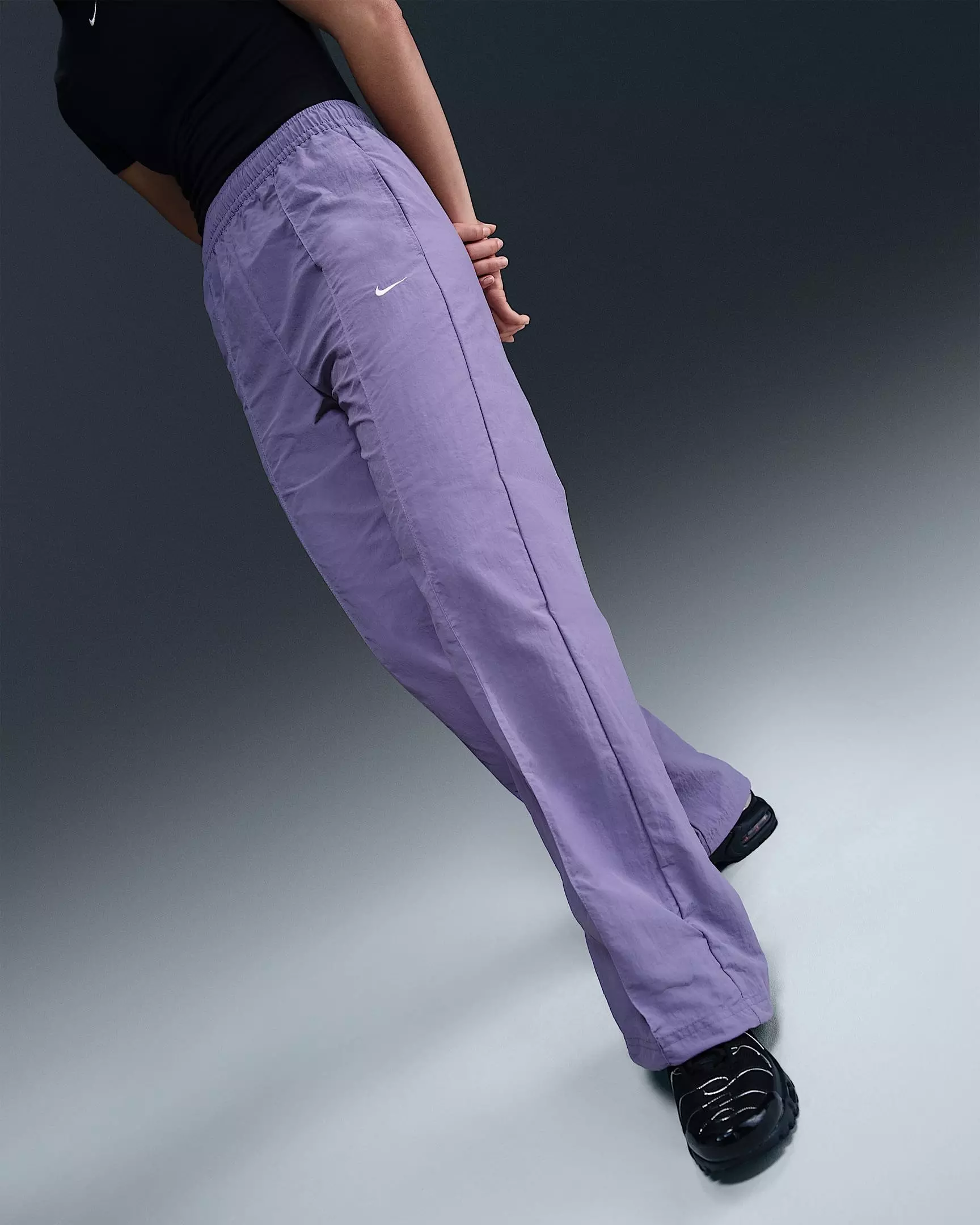 Nike Women's Sportswear Trend Woven Mid-Rise Open-Hem Pants - Purple - PURPLE