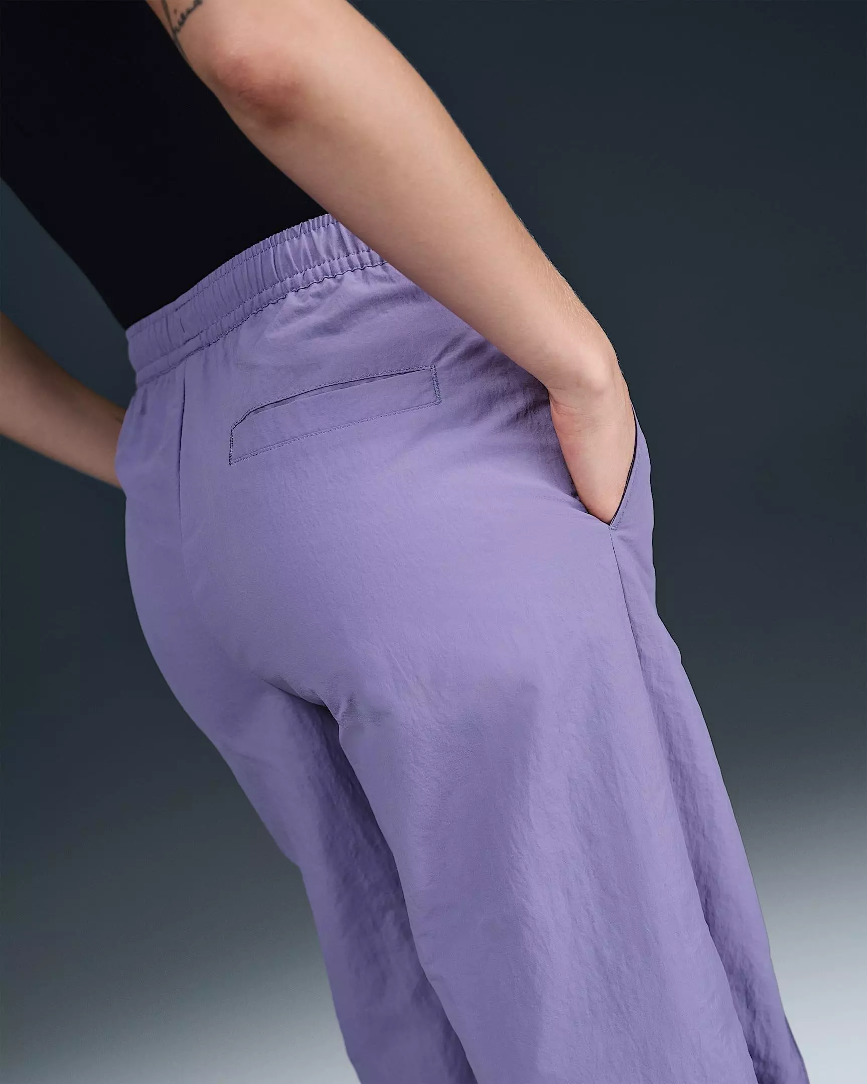 Nike Women's Sportswear Trend Woven Mid-Rise Open-Hem Pants - Purple - PURPLE