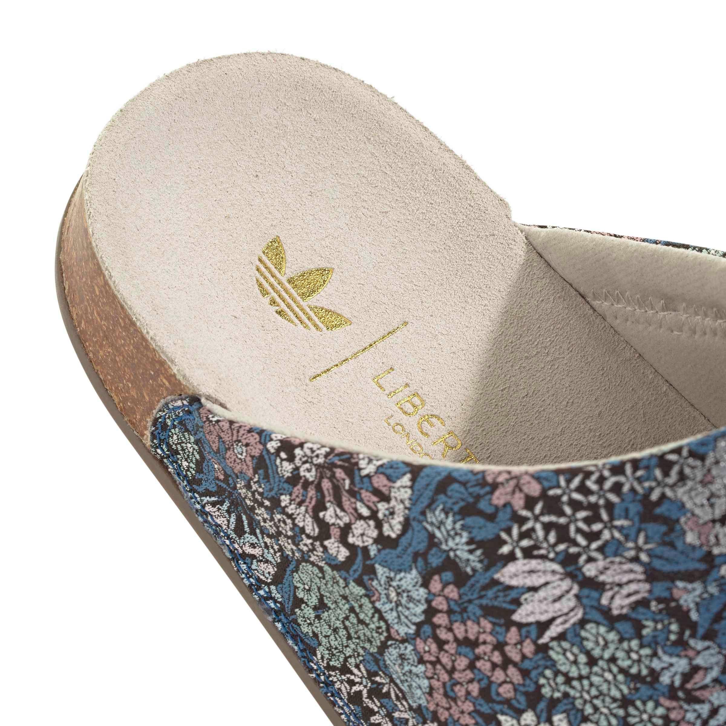 adidas Originals Adimule X Liberty London "Wonder Beige/Gold Met./Gum 5" Women's Slide - BEIGE/GOLD/GUM