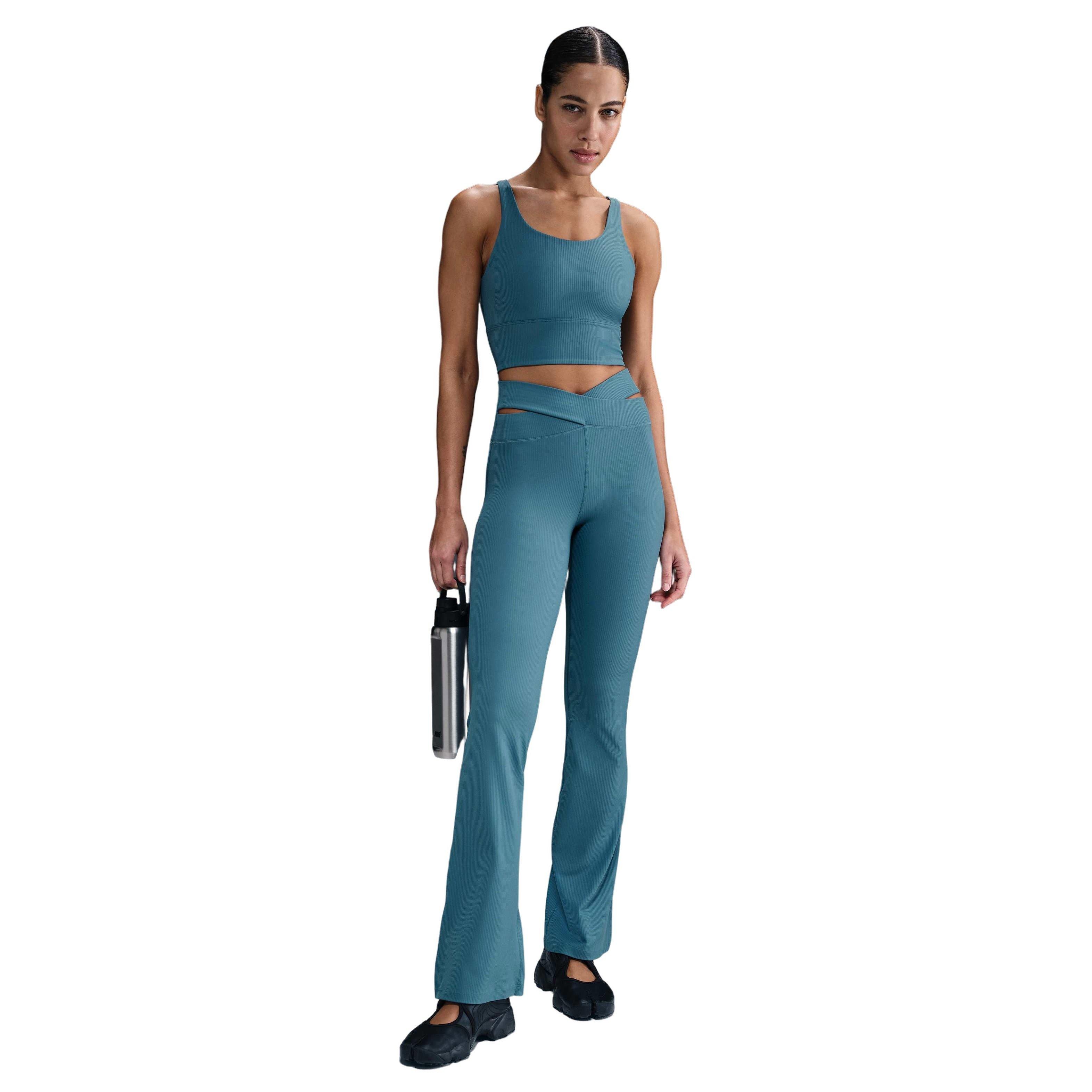 Nike Women's Dri-FIT Zenvy Gentle-Support HW Rib Flared Leggings -Blue - BLUE Thumbnail View 1