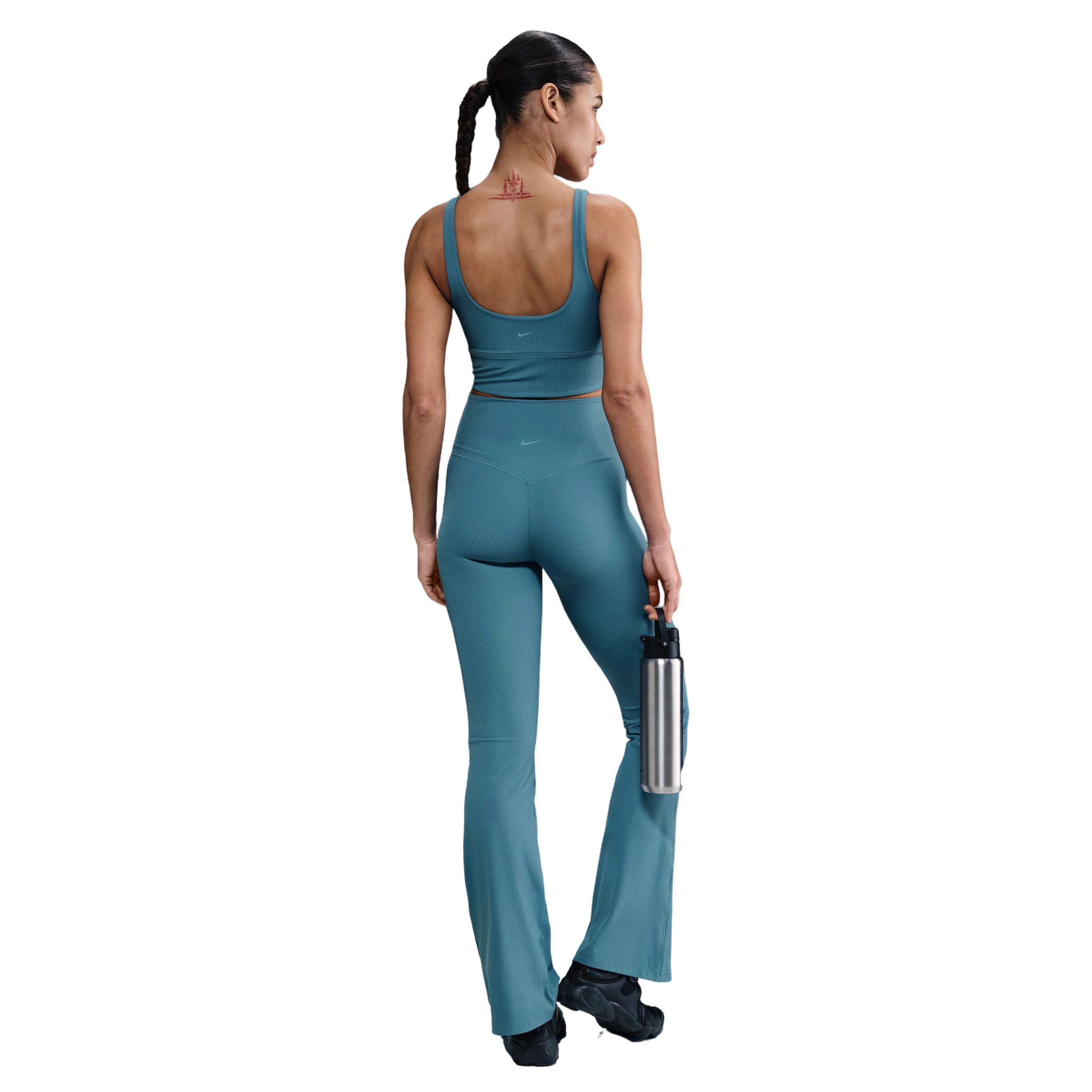 Nike Women's Dri-FIT Zenvy Gentle-Support HW Rib Flared Leggings -Blue - BLUE Thumbnail View 2