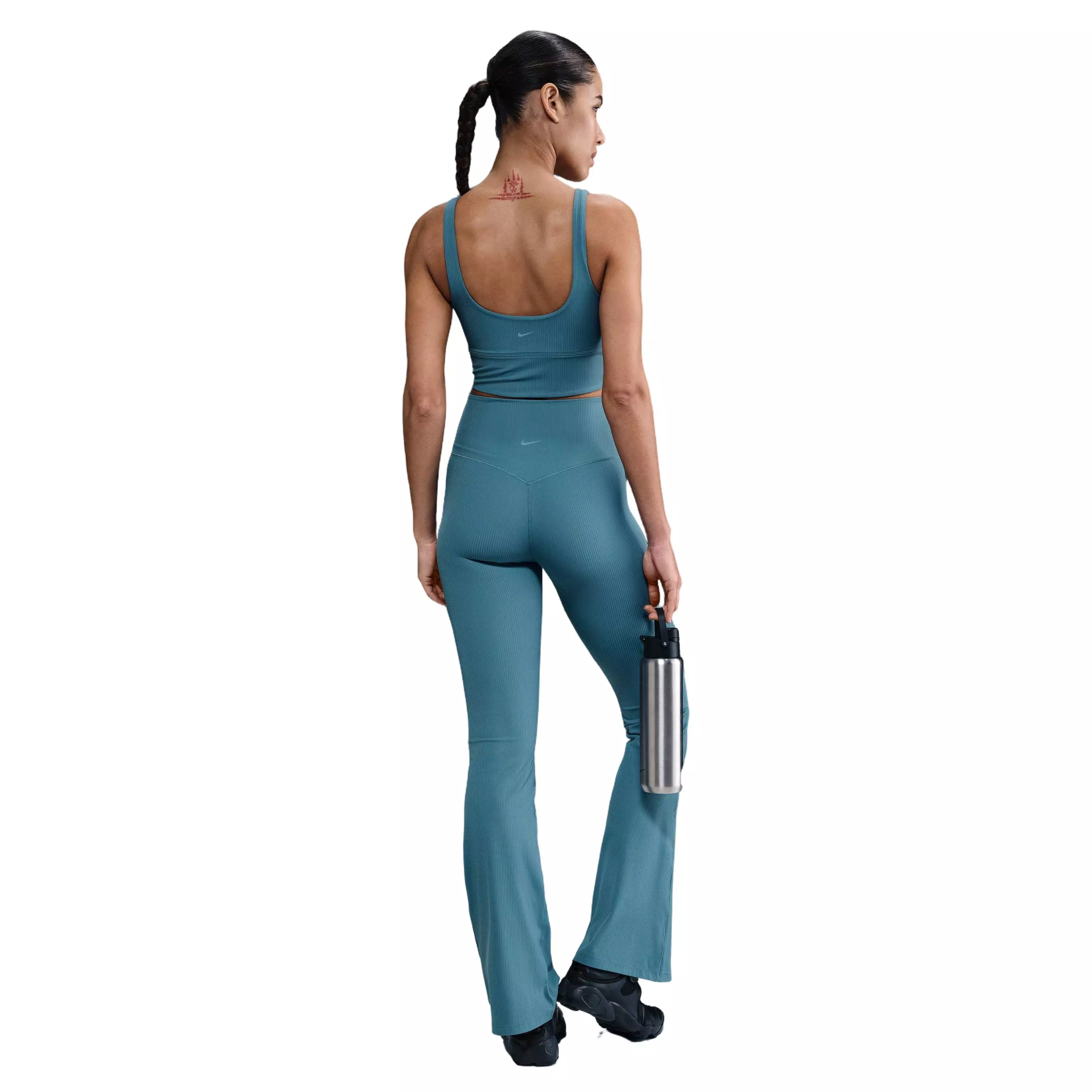 Nike Women's Dri-FIT Zenvy Gentle-Support HW Rib Flared Leggings -Blue - BLUE