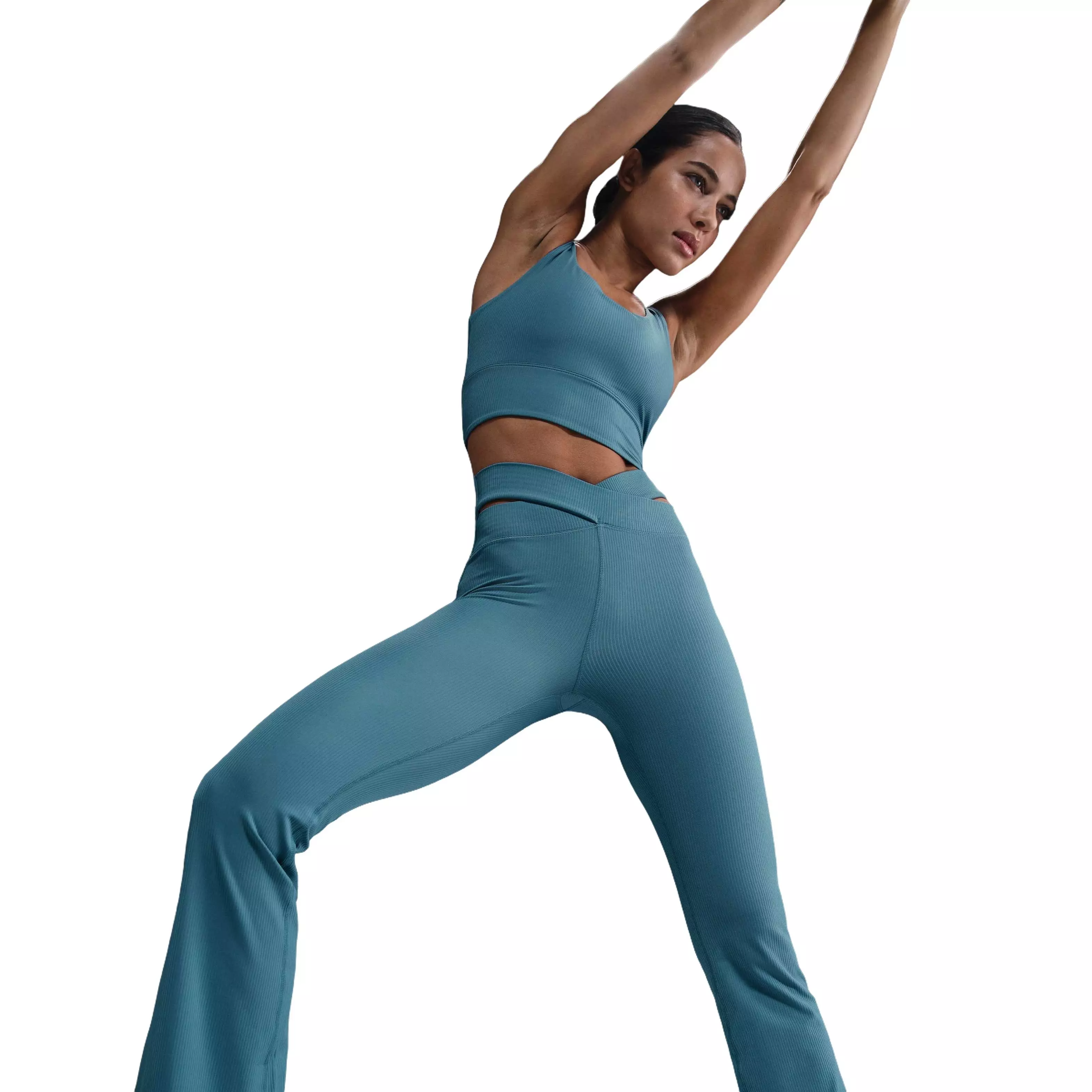 Nike Women's Dri-FIT Zenvy Gentle-Support HW Rib Flared Leggings -Blue - BLUE