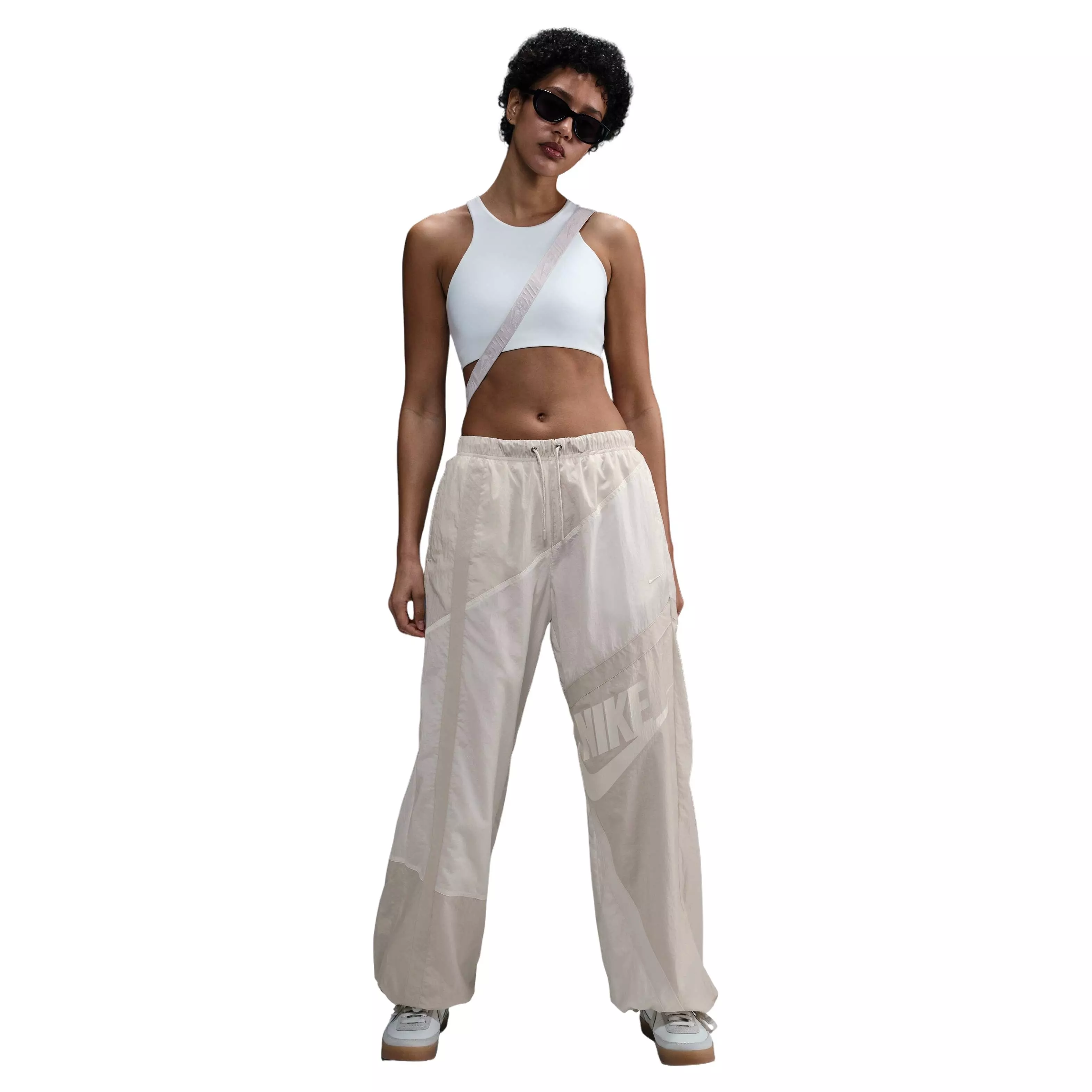 Nike Women's Sportswear Street Woven Loose Mid-Rise Open-Hem Pants - WHITE