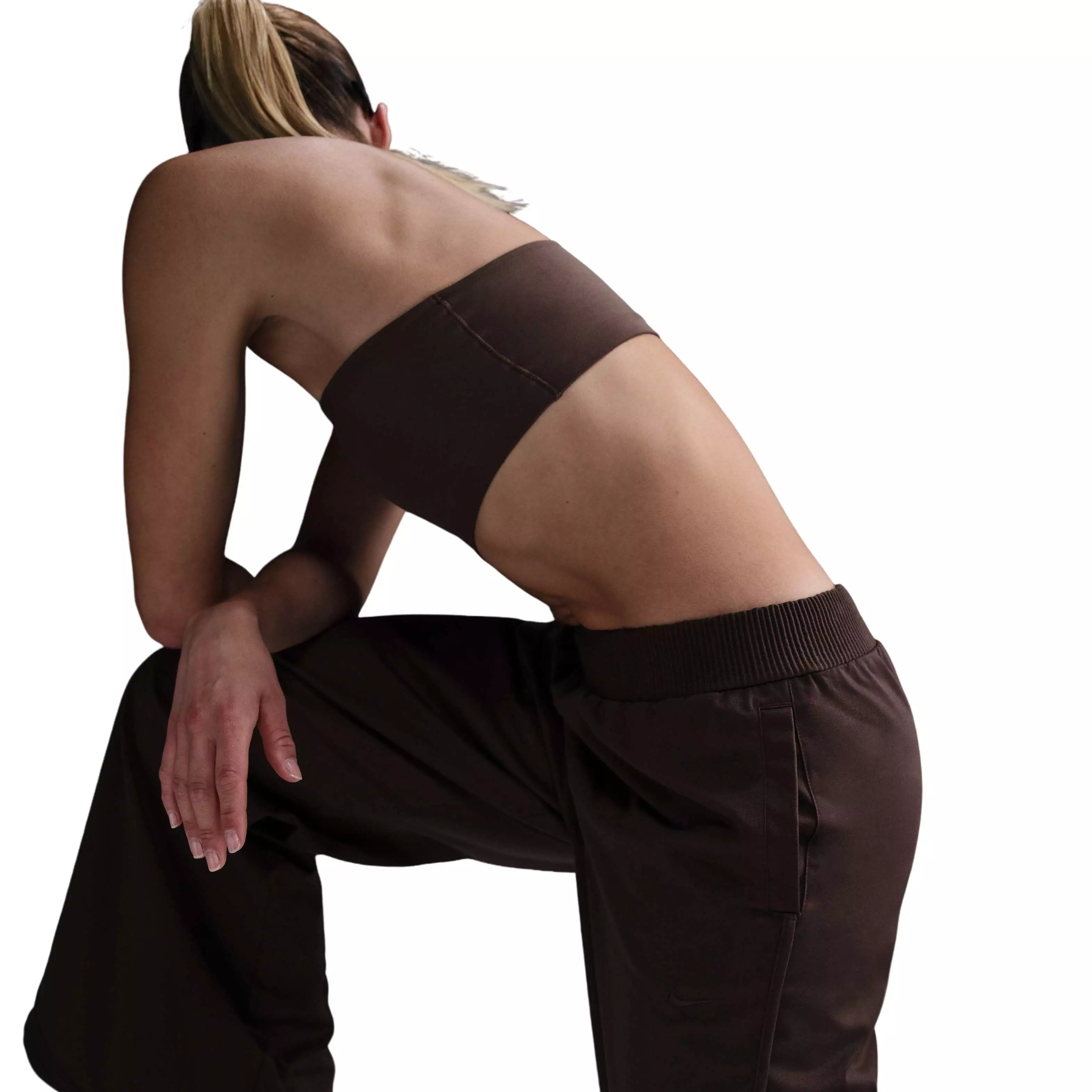 Nike Women's Sportswear Collection Mid-Rise Twill Track Pants -Brown - BROWN