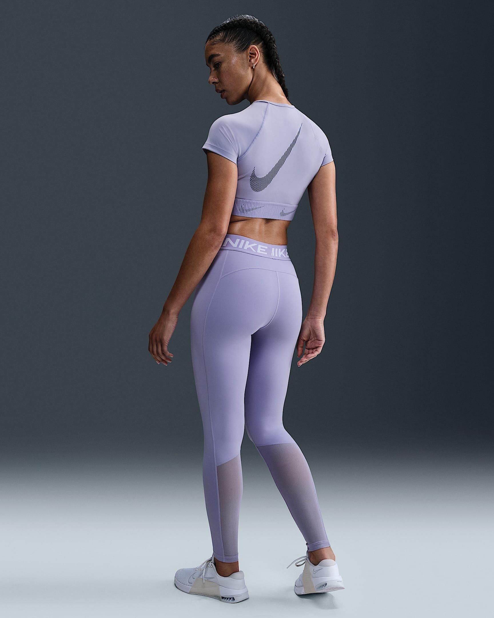 Nike Women's Pro 365 Tight Mid-Rise Mesh-Paneled Leggings -Purple