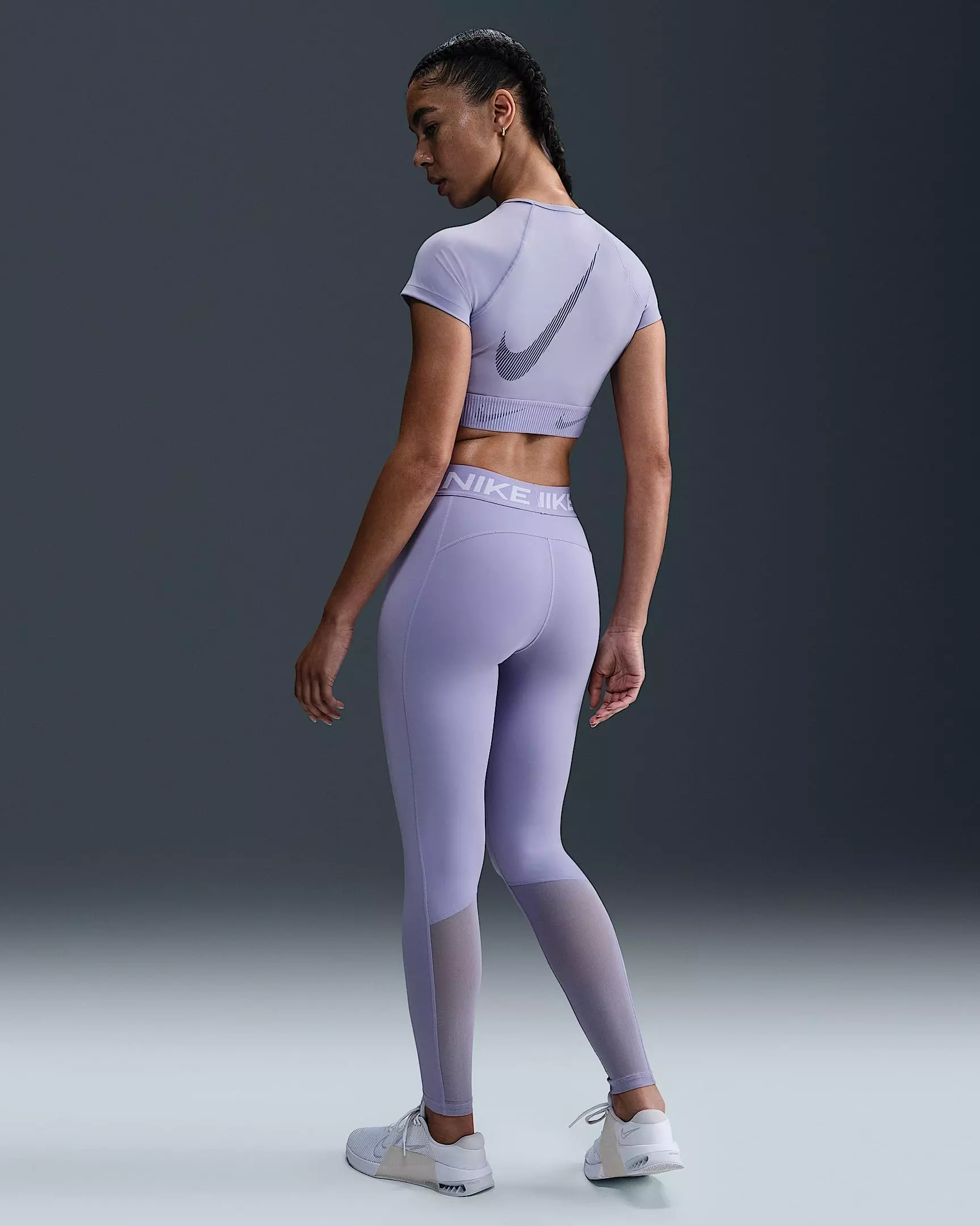 Nike Women's Pro 365 Tight Mid-Rise Mesh-Paneled Leggings -Purple - PURPLE