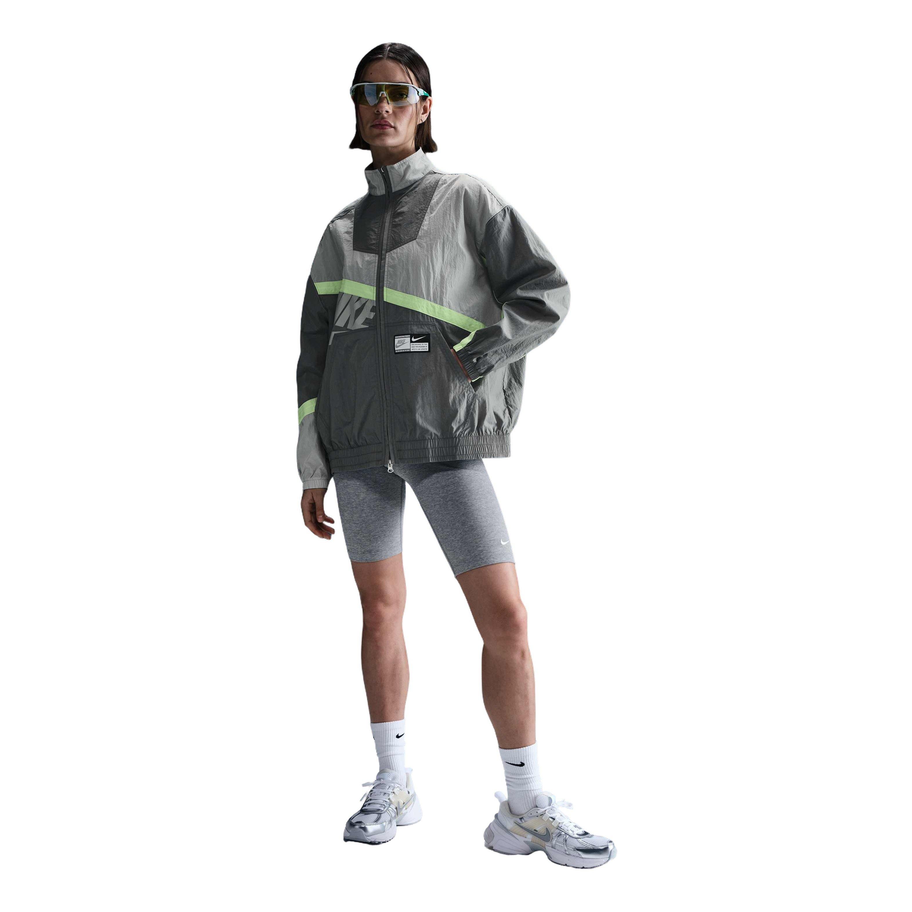 Nike Women's Sportswear Oversized Woven Jacket - GREY/LIME Thumbnail View 1